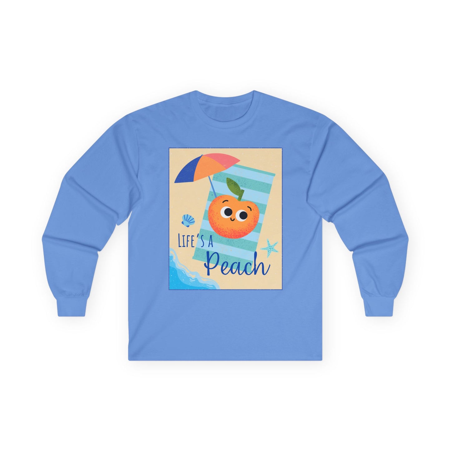 Lighthearted Peach Long Sleeve Tees for Summer Fun, Casual Wear, Beach Days, Cute Gift, Lifes a Beach Pun