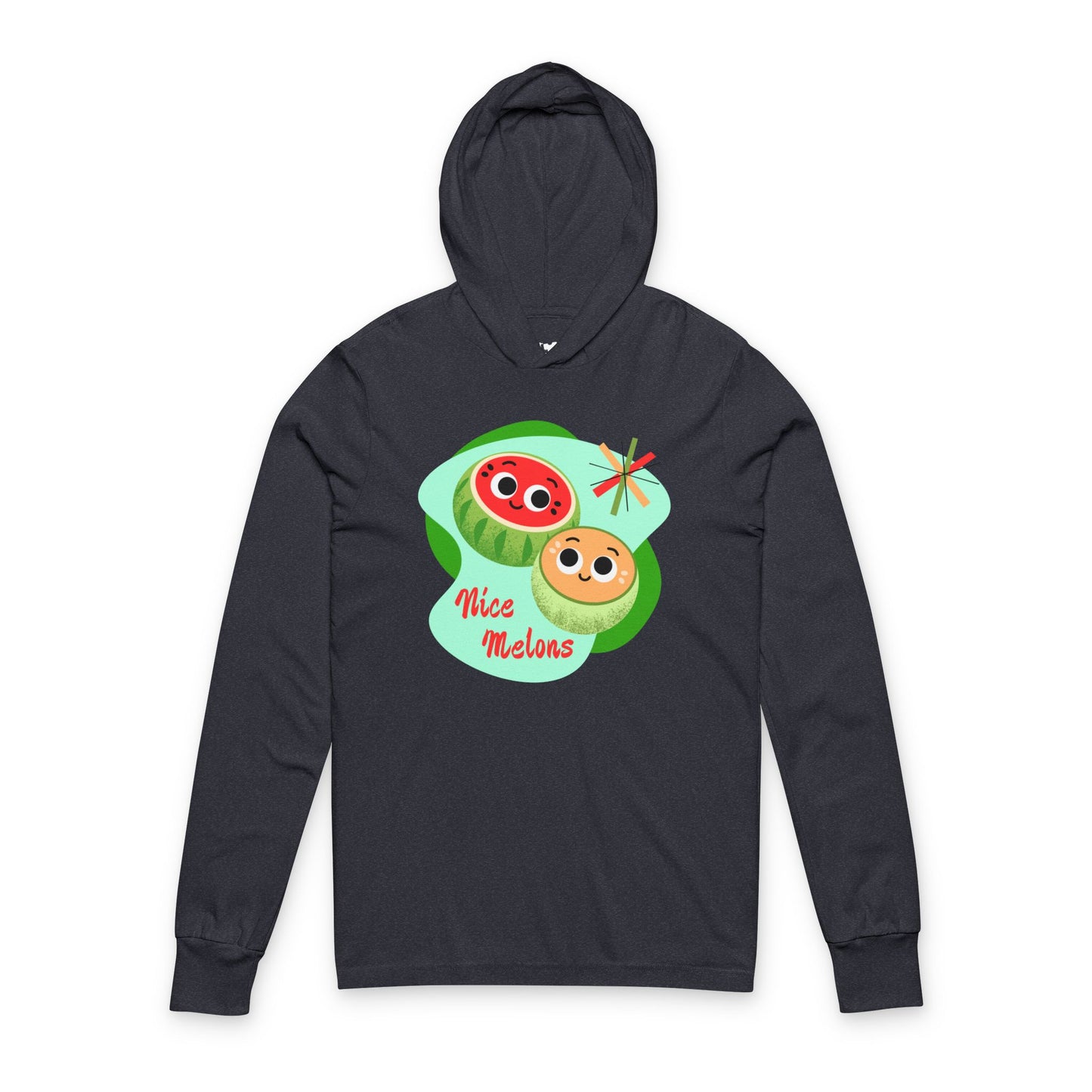 Cute Melon Design Unisex Hooded Long Sleeve Shirt - Fun Melon Graphic for Summer Vibes, Casual Wear, Beach Days, Nice Melons, Gift Ideas