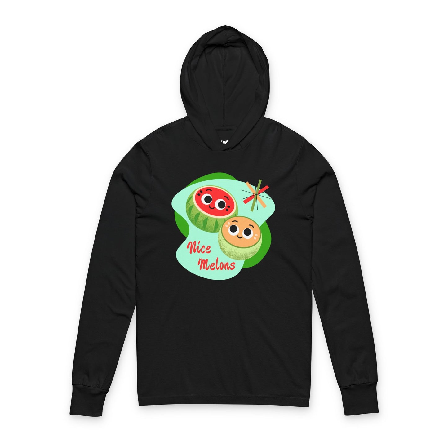 Cute Melon Design Unisex Hooded Long Sleeve Shirt - Fun Melon Graphic for Summer Vibes, Casual Wear, Beach Days, Nice Melons, Gift Ideas