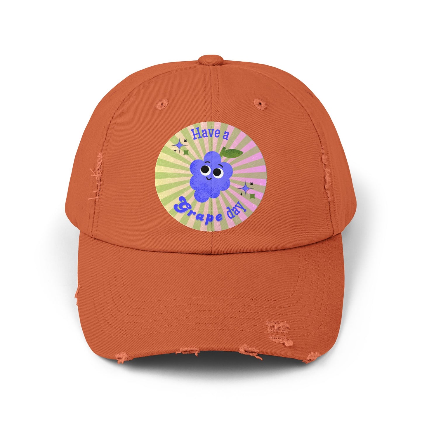 Quirky Distressed Cap: Fun Gift for Friends, Summer Accessory, Casual Funny Hats, Positive Vibes, Have a Grape Day!