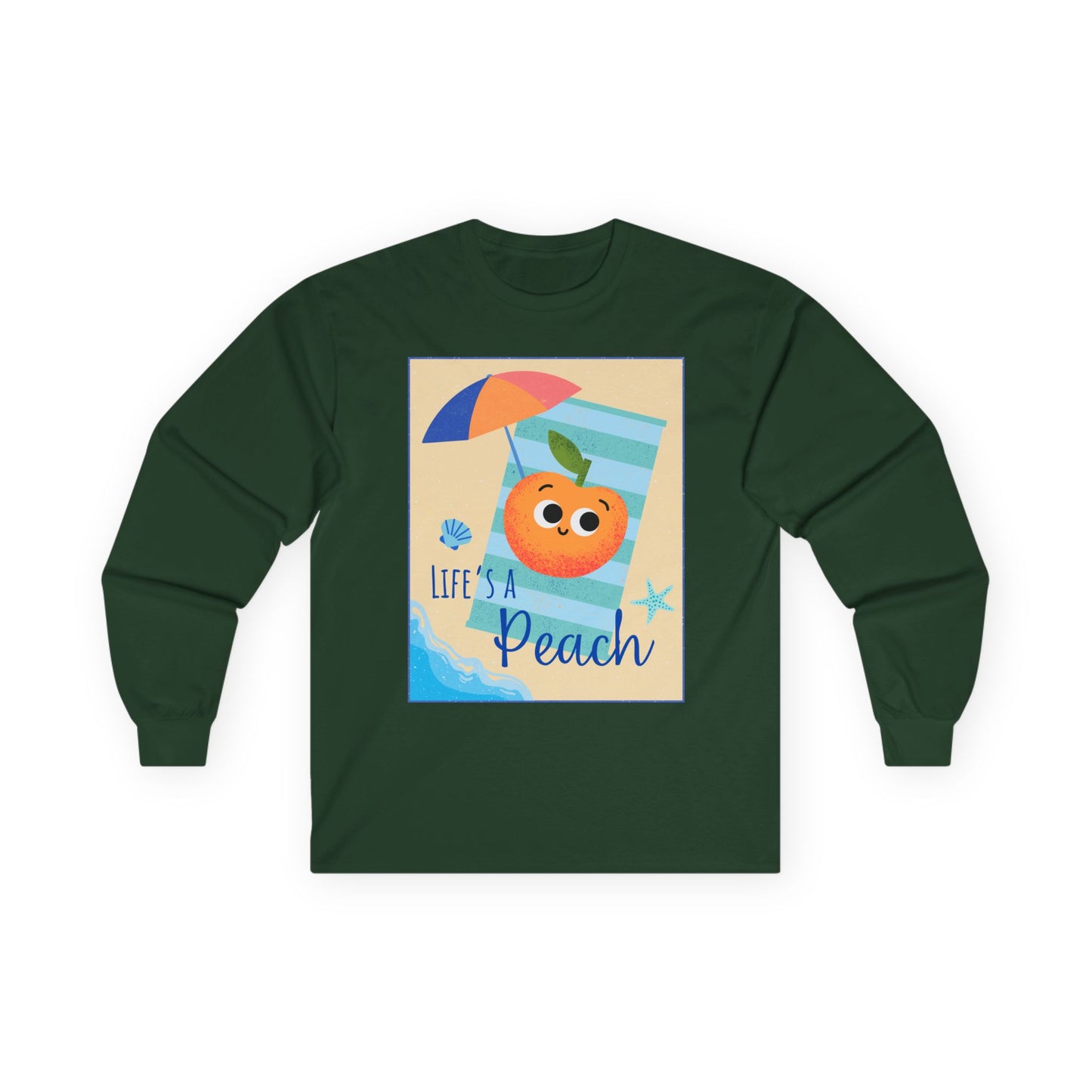 Lighthearted Peach Long Sleeve Tees for Summer Fun, Casual Wear, Beach Days, Cute Gift, Lifes a Beach Pun