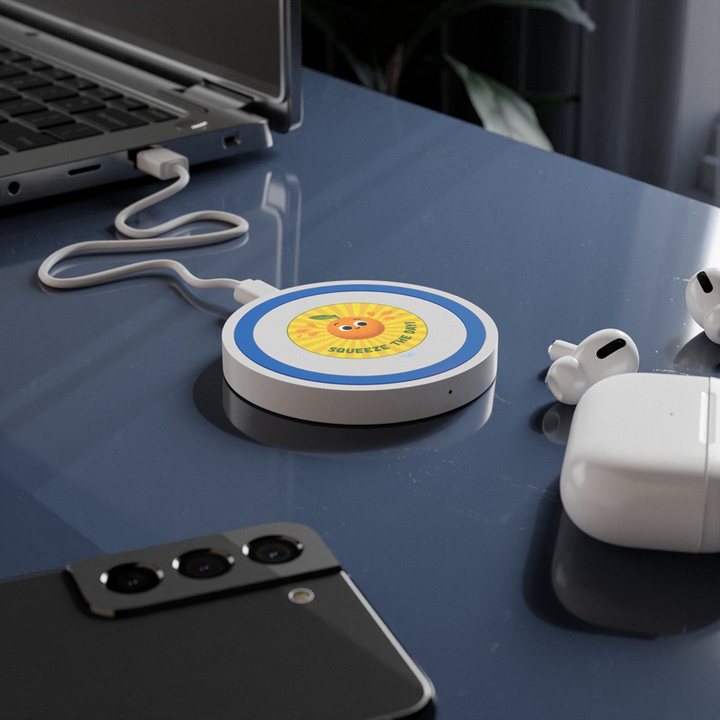 Cheerful Wireless Charging Pad - Squeeze the Day, Cute Desk Accessory, Great for Home or Office, Gift Idea for Friends, Bundle With Air Pod Case