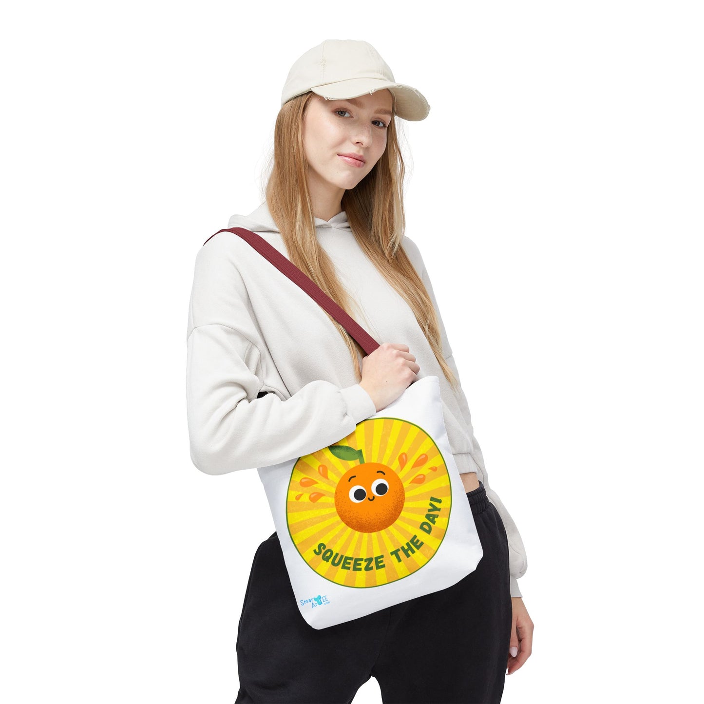 Cheerful Tote Bag, Squeeze the Day Bag, Fun Grocery Tote, Orange Design Shopper, Cute Gift for Fruit Lovers
