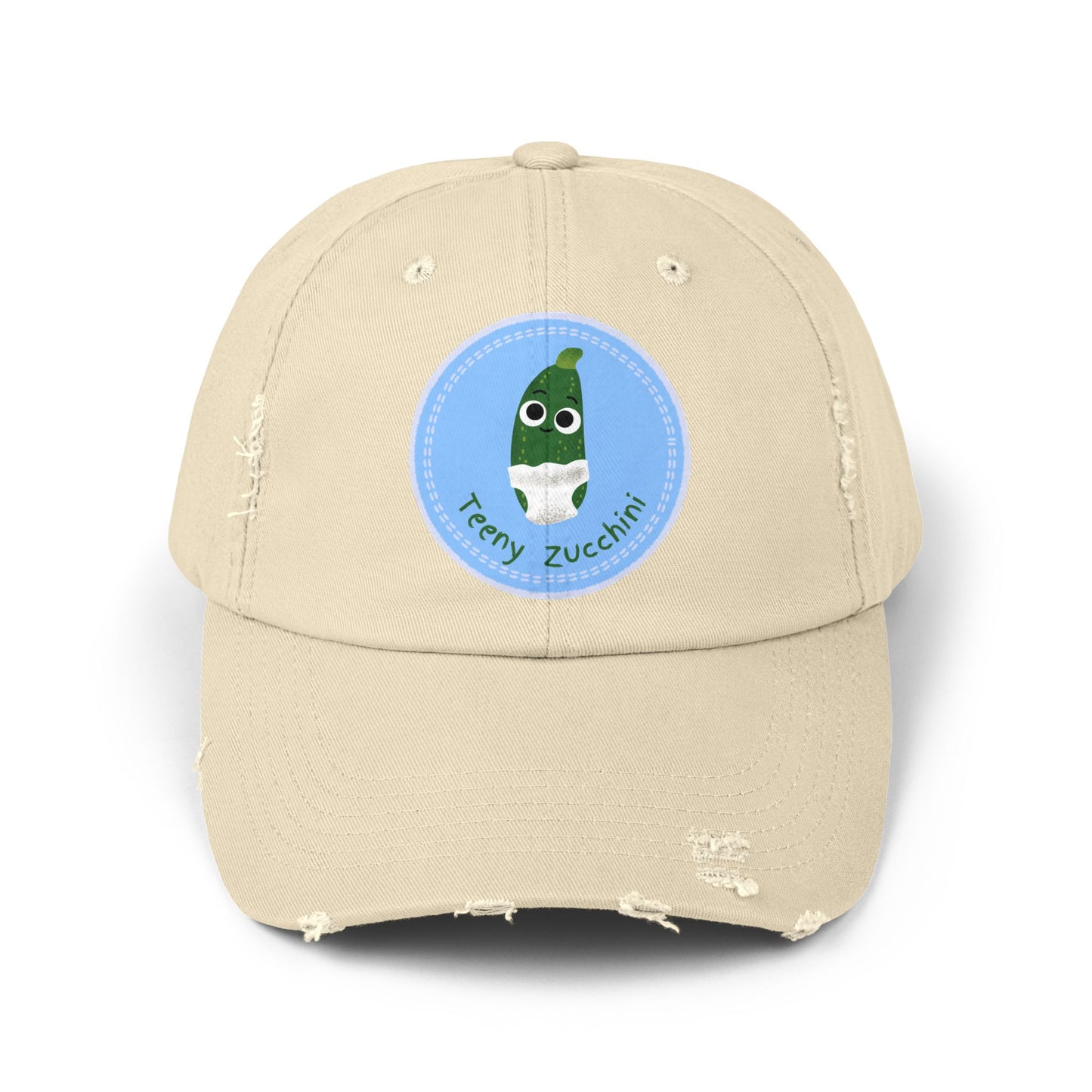 Unisex Distressed Cap with Funny Zucchini Character | Trendy Hats for Garden Lovers, Gifts for Him or Her, Casual Style Accessory