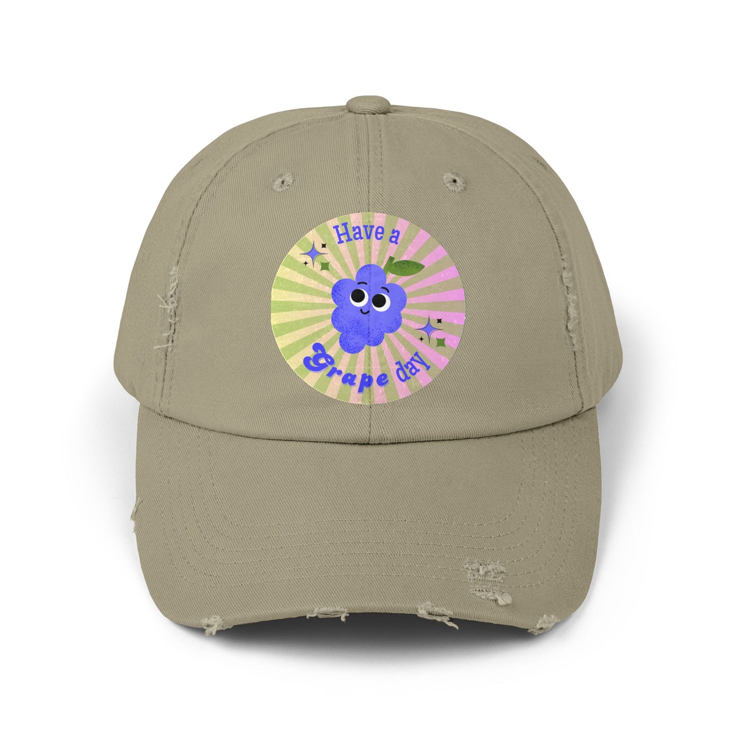 Quirky Distressed Cap: Fun Gift for Friends, Summer Accessory, Casual Funny Hats, Positive Vibes, Have a Grape Day!