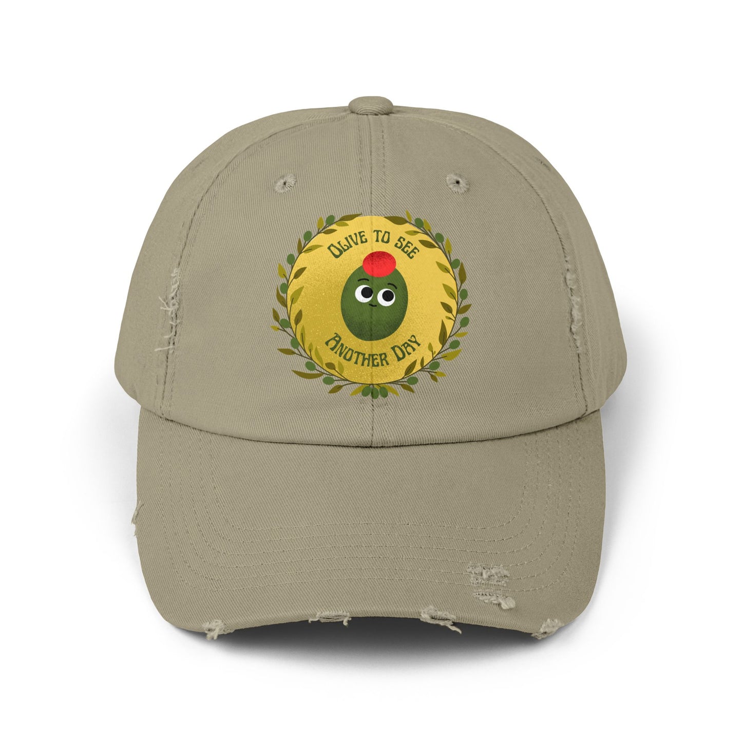Olive to See Another Day Distressed Cap, Unisex Funny Pun Hats, Vintage Hat, Gift for Friends, Casual Wear