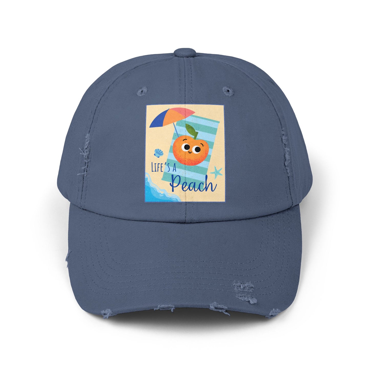 Unisex Distressed Cap with 'Life's a Peach' Design, Casual Hats for Summer, Gift for Beach Lovers, Trendy Hat, Fun Accessory