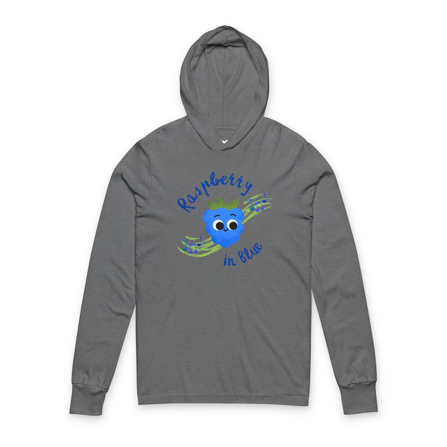 Raspberry in Blue Unisex Hooded Long Sleeve Shirt, Cute Cartoon Top, Gift for All Ages, Music Lover's Apparel, Summer Shirt