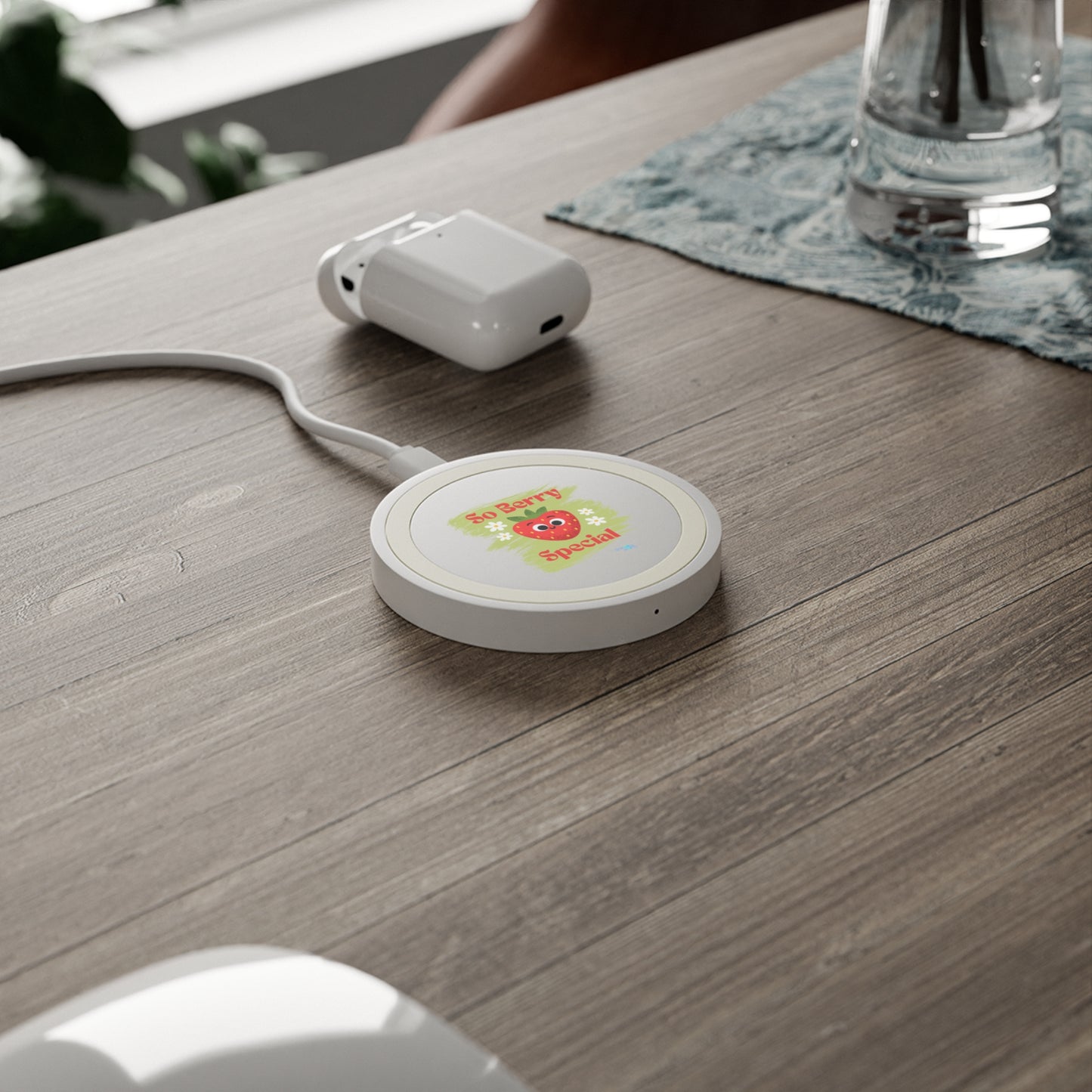 Cute Strawberry Wireless Charging Pad, Adorable Tech Gift, Berry Cute Phone Accessory, Ideal for Home or Office, Bundle With Air Pod Case
