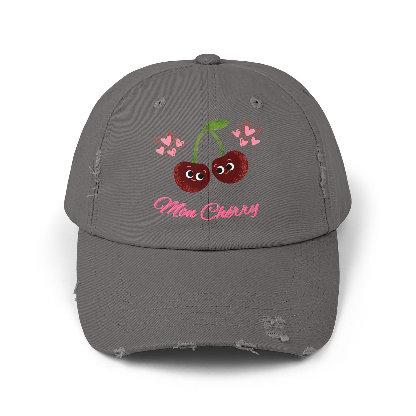 Charming Cherry Cap, Fun Distressed Hats, Gift for Moms, Cute Adjustable Cap, Summer Fashion Accessory, Casual Style Headwear