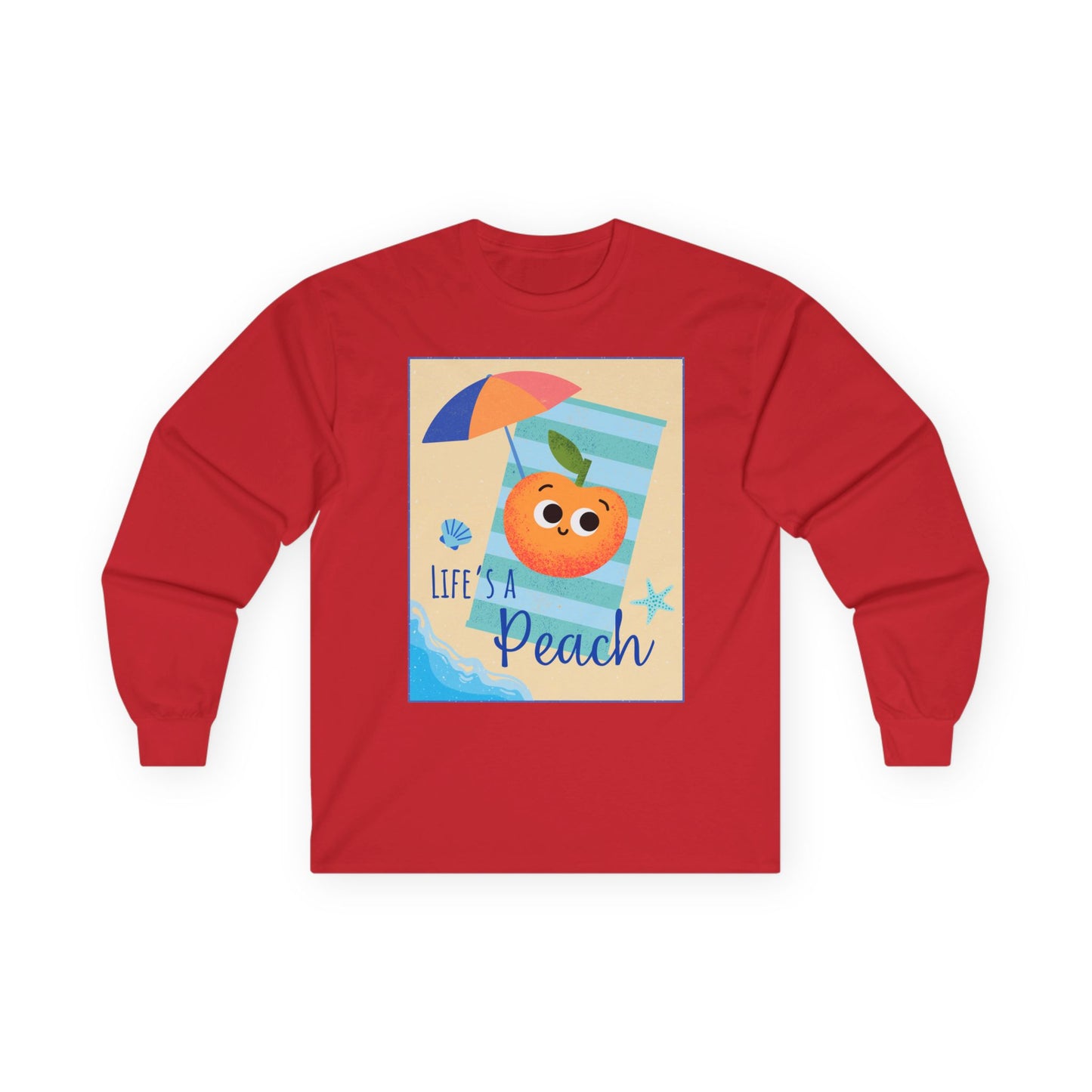 Lighthearted Peach Long Sleeve Tees for Summer Fun, Casual Wear, Beach Days, Cute Gift, Lifes a Beach Pun