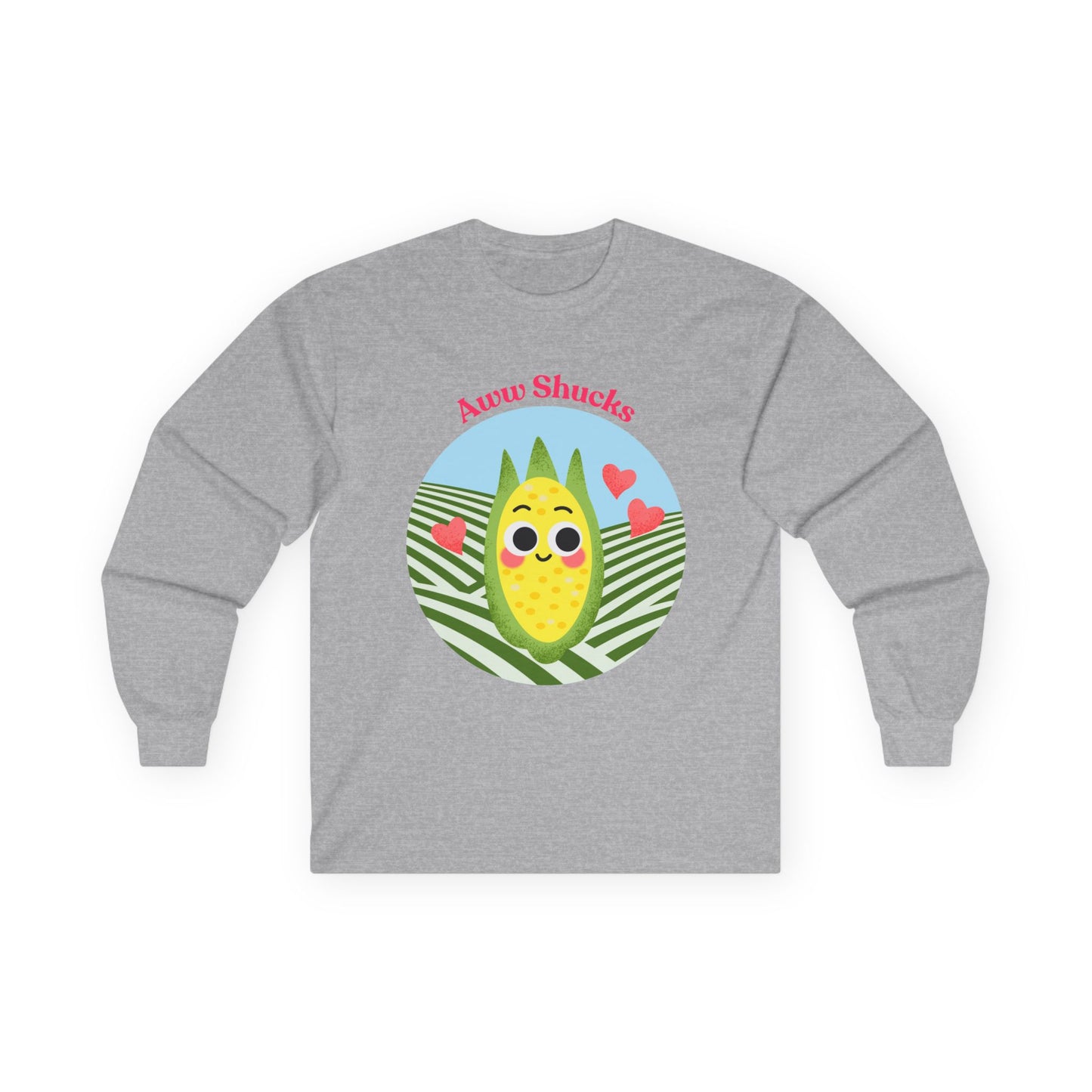 Cute Aww Shucks Corn Long Sleeve Tees, Funny Shirt for Foodies, Gifts for All Ages, Cute Vegetable Pun Crewneck
