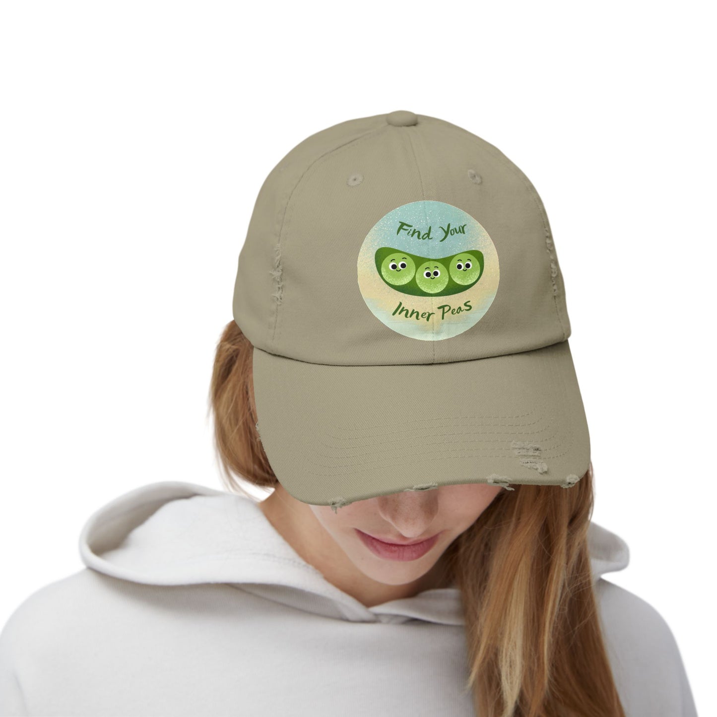 Find Your Inner Peas Distressed Cap, Unisex Baseball Hats, Funny Cap for Garden Lovers, Gift for Veggie Enthusiasts, Casual Everyday Wear