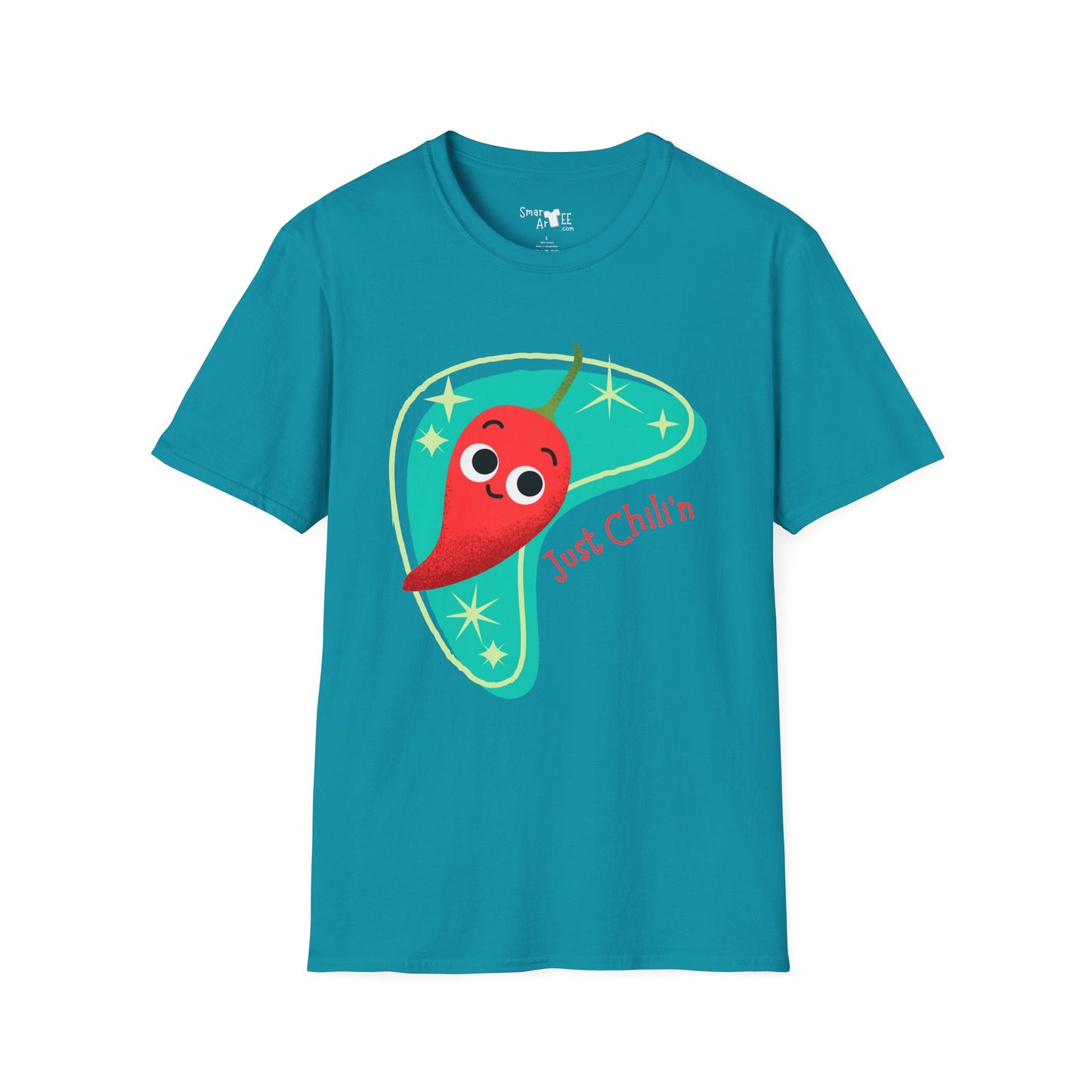 Funny 'Just Chili'n'' Unisex Softstyle T-Shirt - Perfect for Casual Wear & Summer Vibes, Funny Vegetable Pun T-Shirt, Great Gift Idea