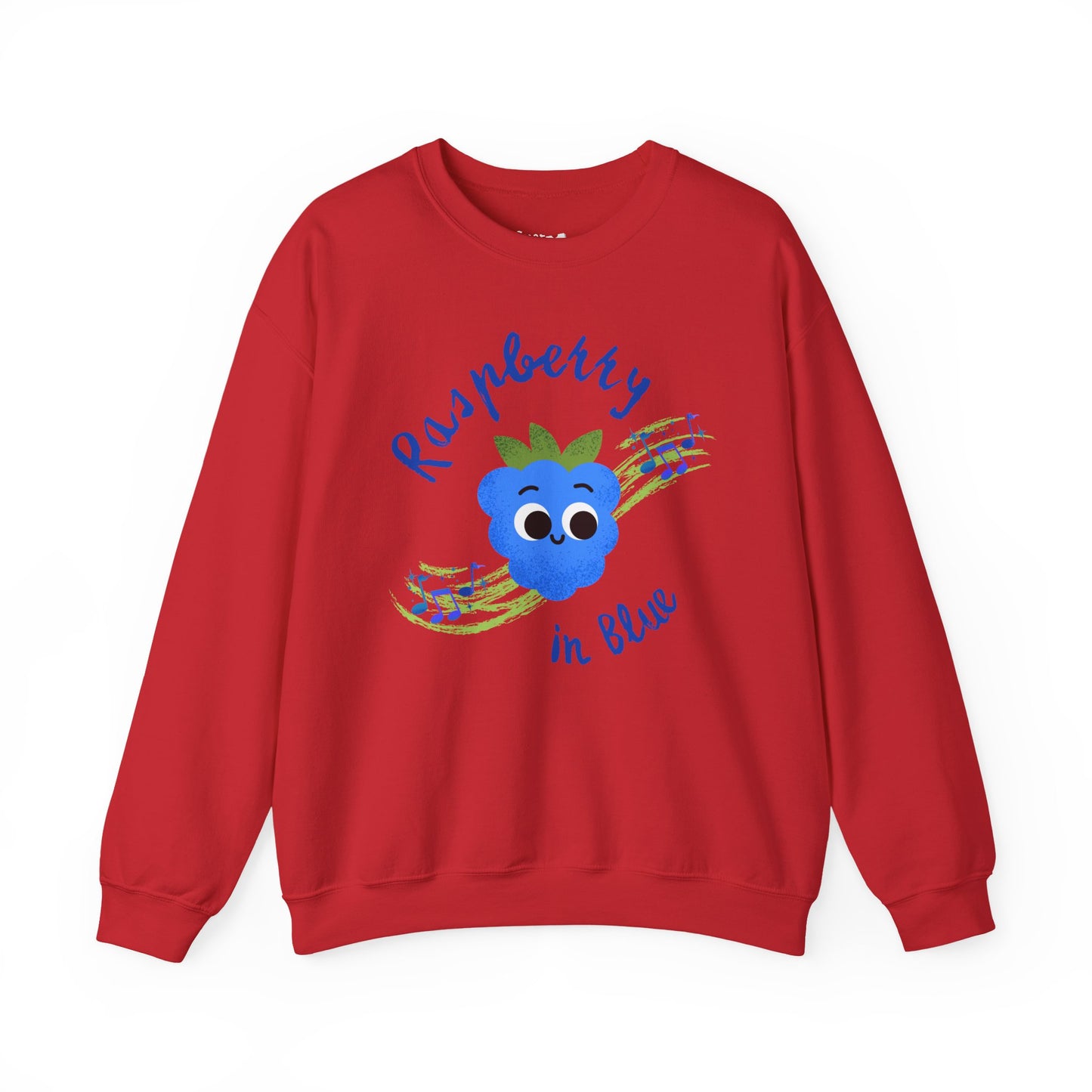 Raspberry in Blue Unisex Crewneck Sweatshirt, Funny Fruit Pun Cozy Sweatshirt, Graphic Sweatshirt, Gift for Music Lovers, Cute Casual Wear, Summer Vibes