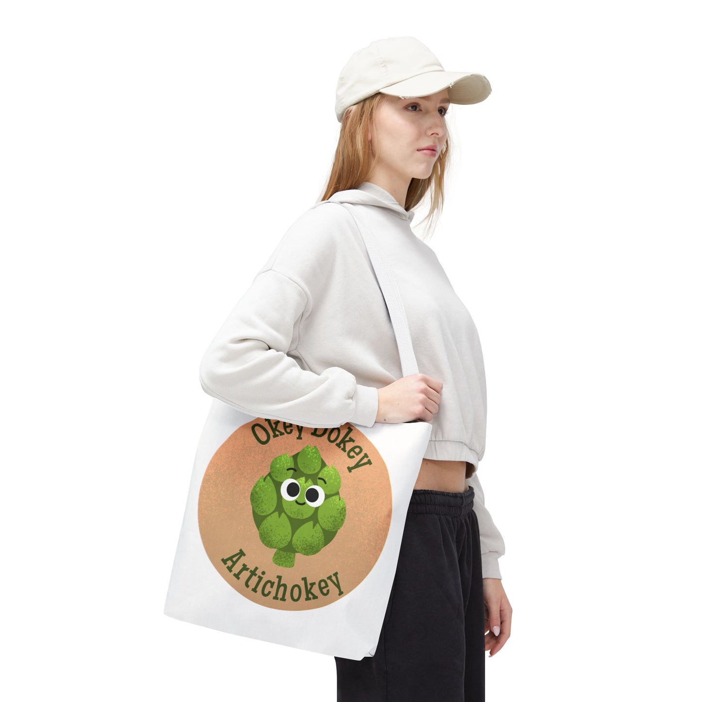 Playful Artichoke Tote Bag - Okey Dokey, Reusable Shopping Tote, Eco-Friendly Gift, Fruits & Veggies Lover, Cute Grocery Bag