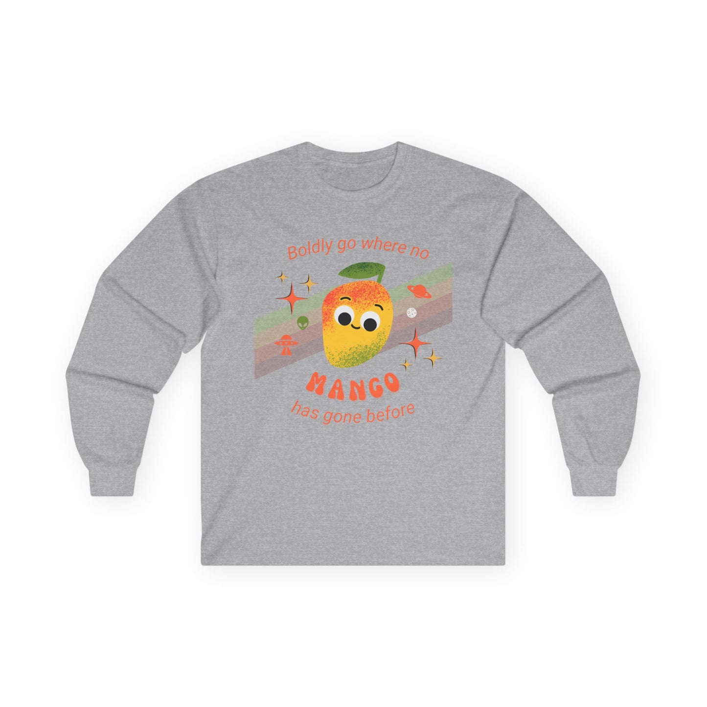 Spacey Mango Long Sleeve Tees - Perfect for Casual Days, Gifts, Summer Events, ‘Boldly Go Where No Mango Has Gone Before'