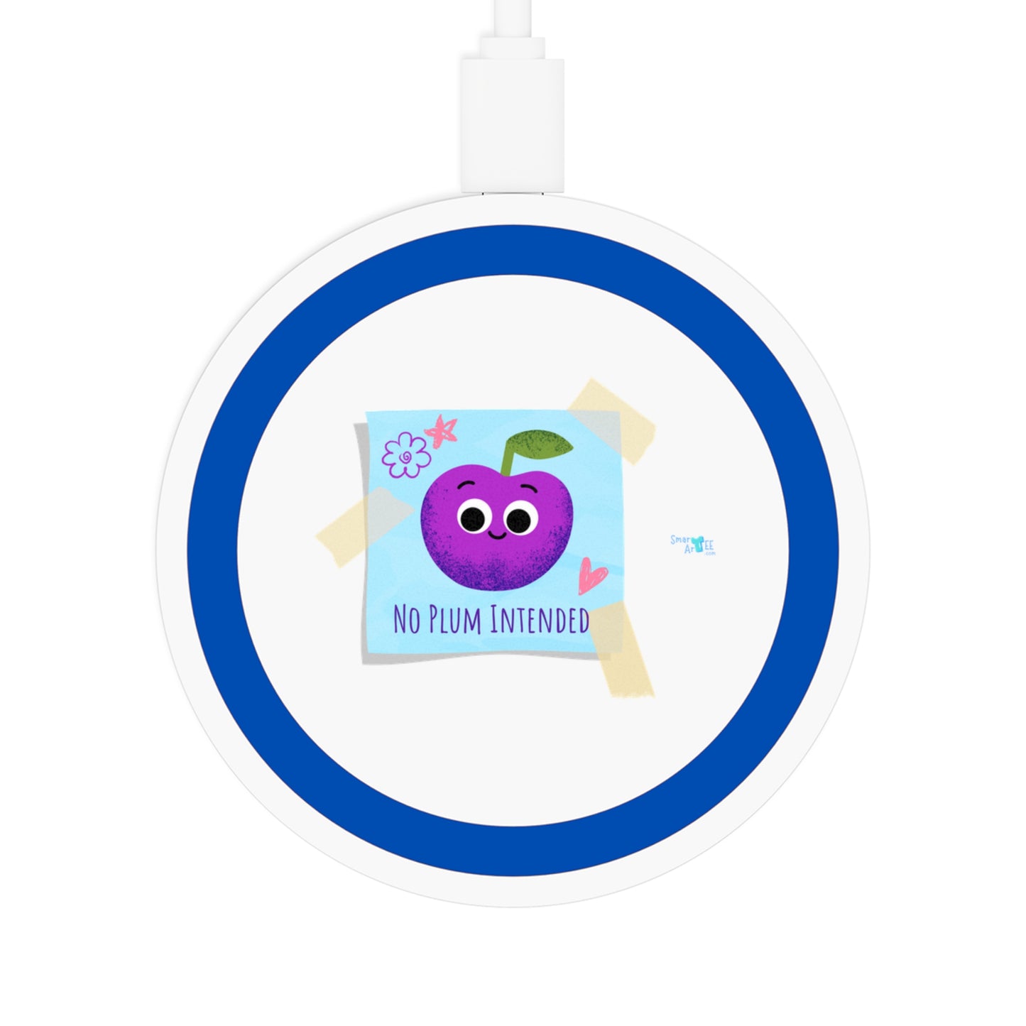 Quirky Wireless Charging Pad, Cute Plum Pun Design, No Plum Intended, Bundle With Air Pod Case, Gift for Students, Tech Gadget