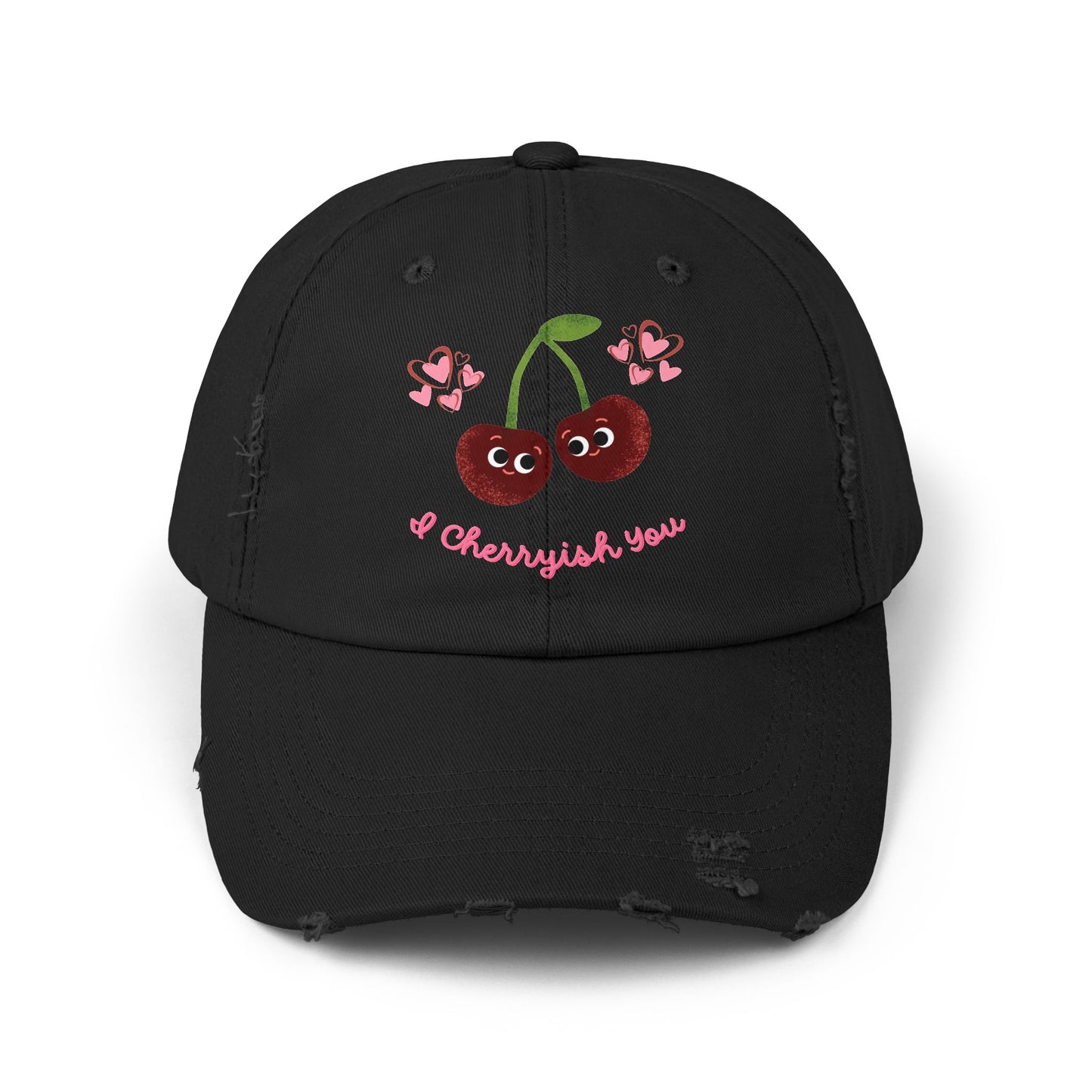 Cute Cherry Unisex Distressed Cap | Fun Summer Hats, Trendy Accessory, Casual Gift for Friends, Cheery Fashion