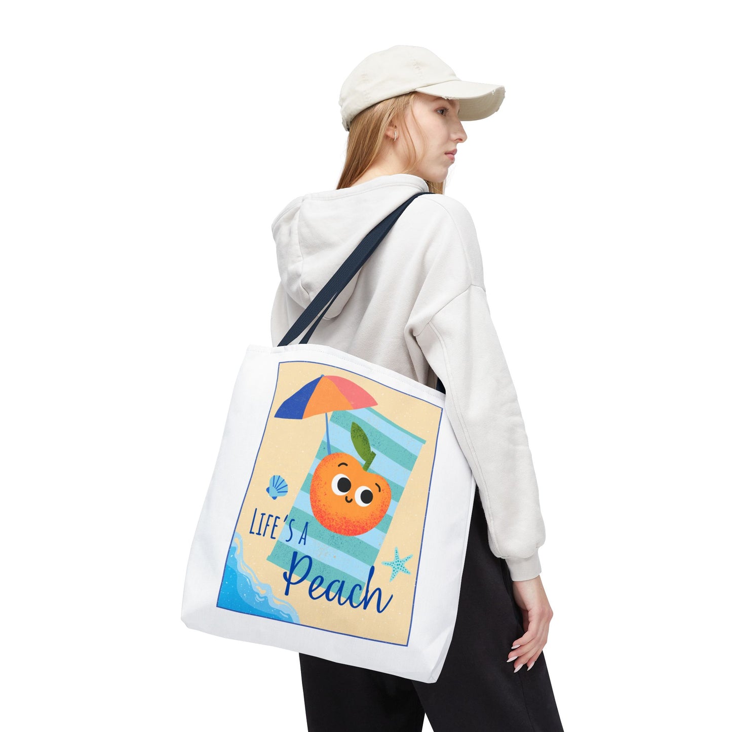 Colorful Summer Tote Bag - 'Life's a Peach' Design, Beach Bag, Grocery Tote, Gift for Friends, Cute Eco-Friendly Bag