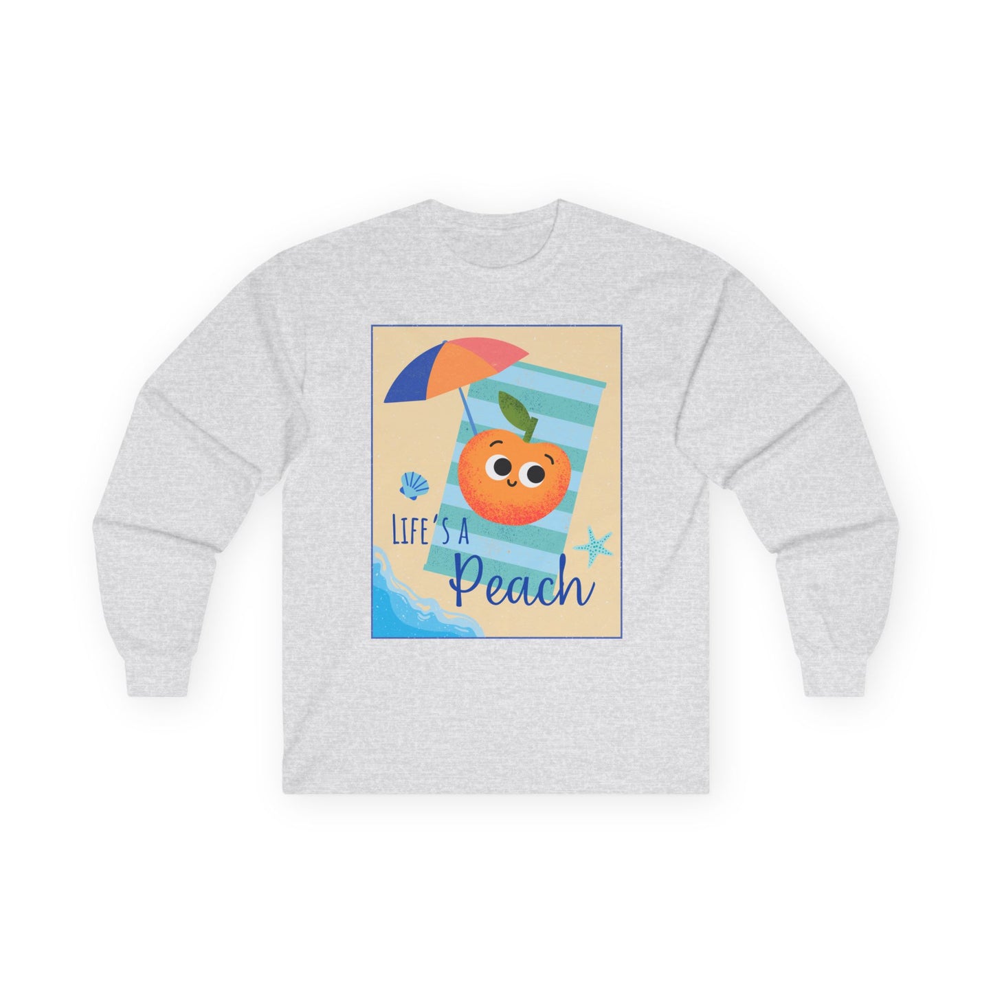 Lighthearted Peach Long Sleeve Tees for Summer Fun, Casual Wear, Beach Days, Cute Gift, Lifes a Beach Pun