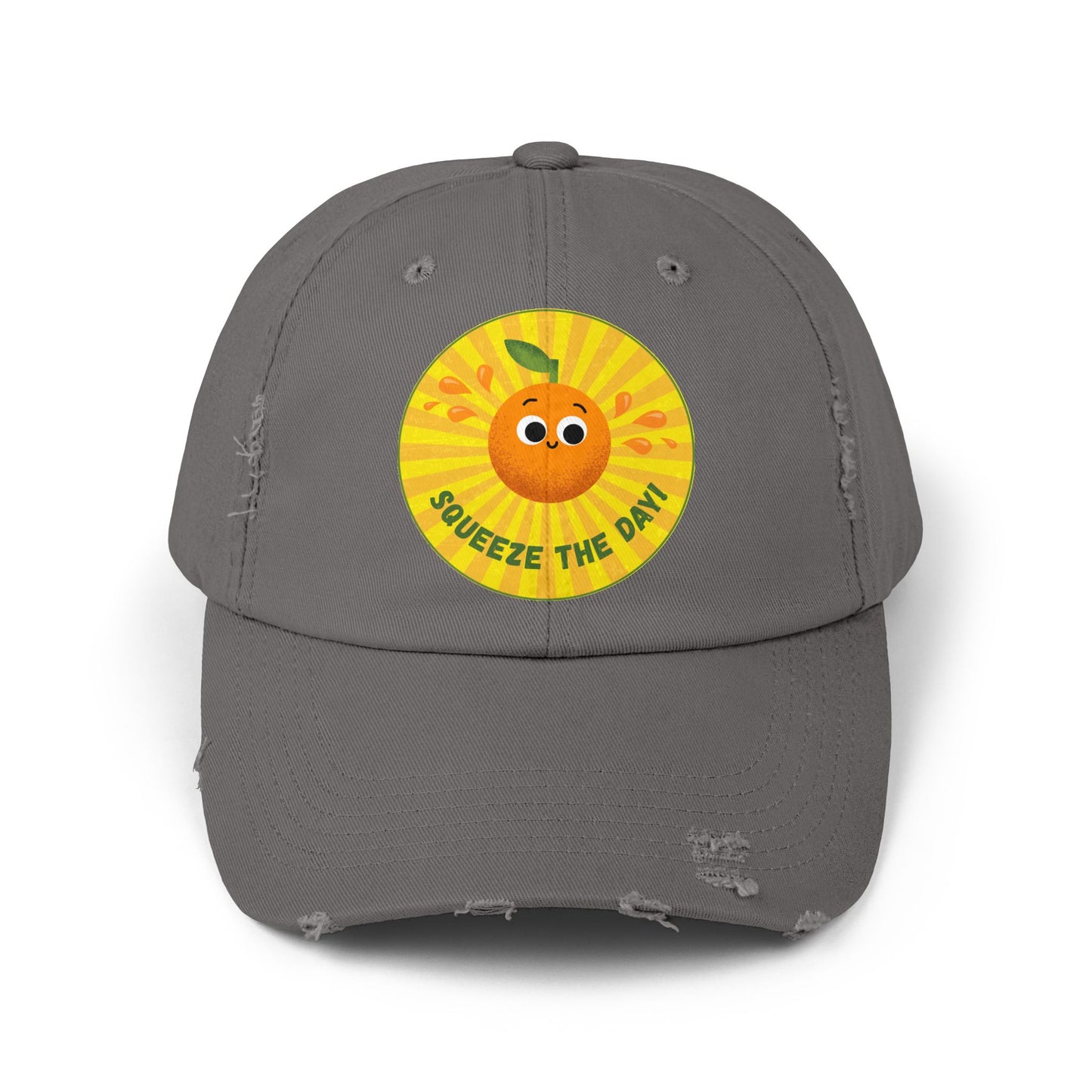 Squeeze the Day Distressed Cap, Fun Summer Hats, Cute Gift for Citrus Lovers, Unisex Casual Headwear, Beach Accessories
