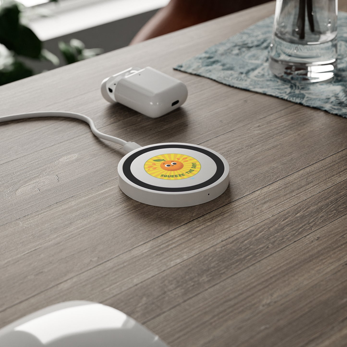 Cheerful Wireless Charging Pad - Squeeze the Day, Cute Desk Accessory, Great for Home or Office, Gift Idea for Friends, Bundle With Air Pod Case