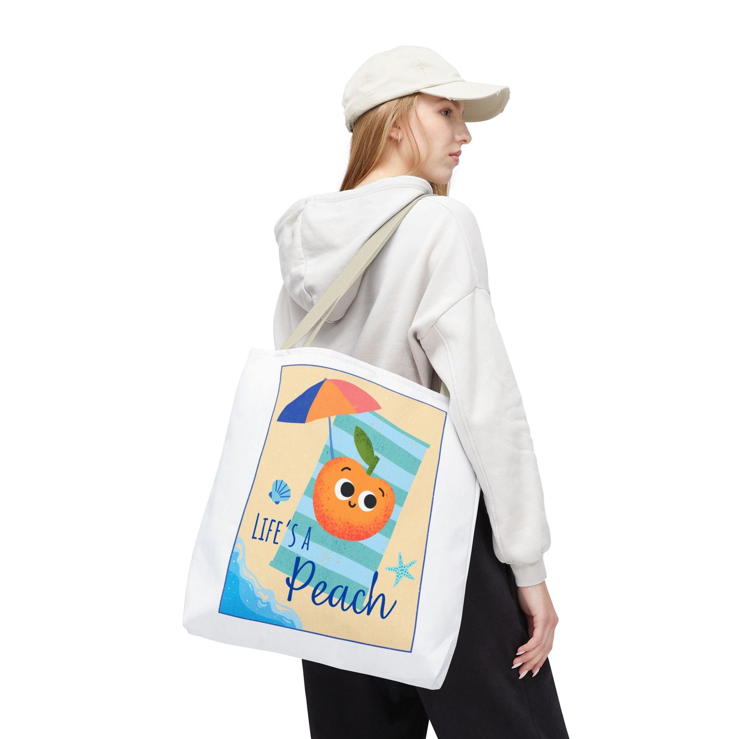 Colorful Summer Tote Bag - 'Life's a Peach' Design, Beach Bag, Grocery Tote, Gift for Friends, Cute Eco-Friendly Bag