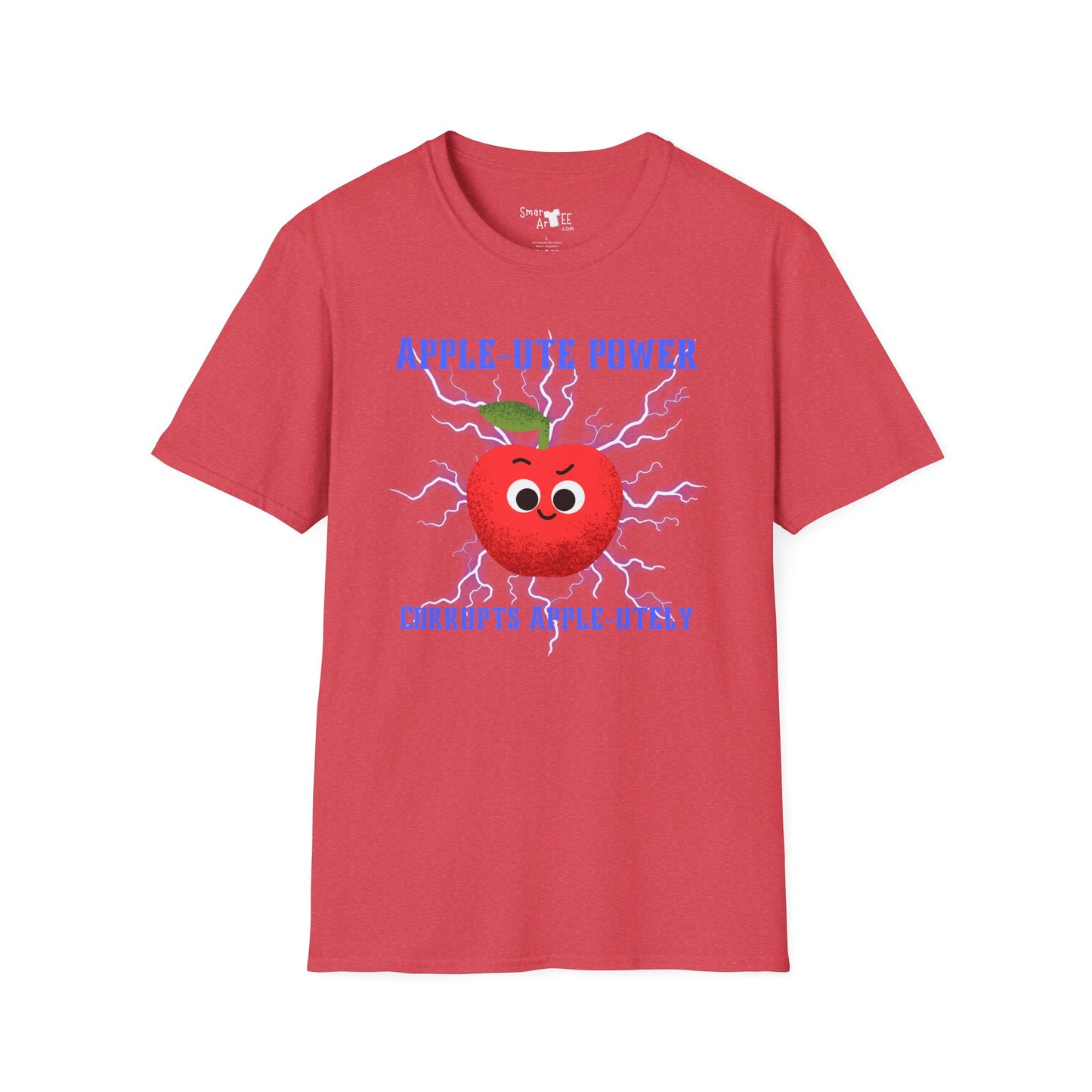 Cute Cartoon T-Shirt - 'Apple-Ute Power' Design, Fun Gift for Fruit Lovers, Casual Wear, Back to School, Gift for Teachers