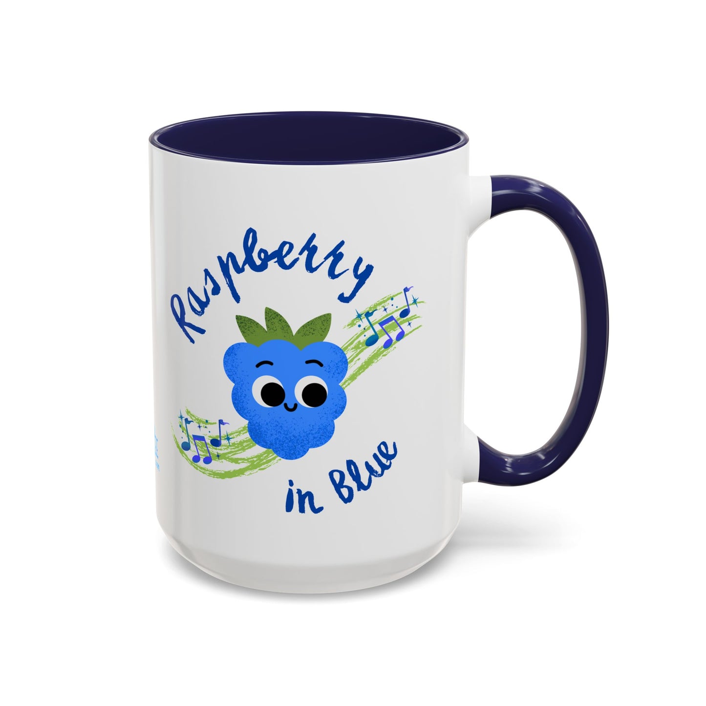 Whimsical Raspberry Coffee Mug with Musical Notes, Cute Gift for Music Lovers, Fun Kitchen Decor, Blue Accent Mug, Perfect for Birthdays