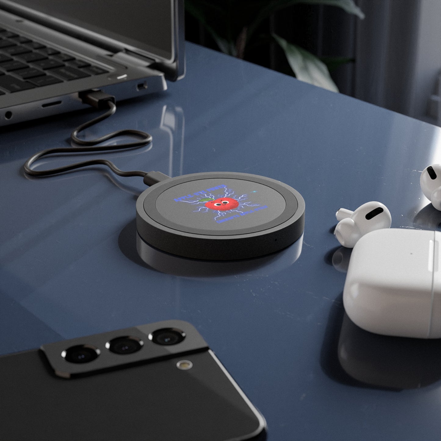 Apple-Themed Wireless Charging Pad, Fun Phone Charger, Bundle With Air Pod Case, Unique Gift for Apple Lovers, Tech Accessories