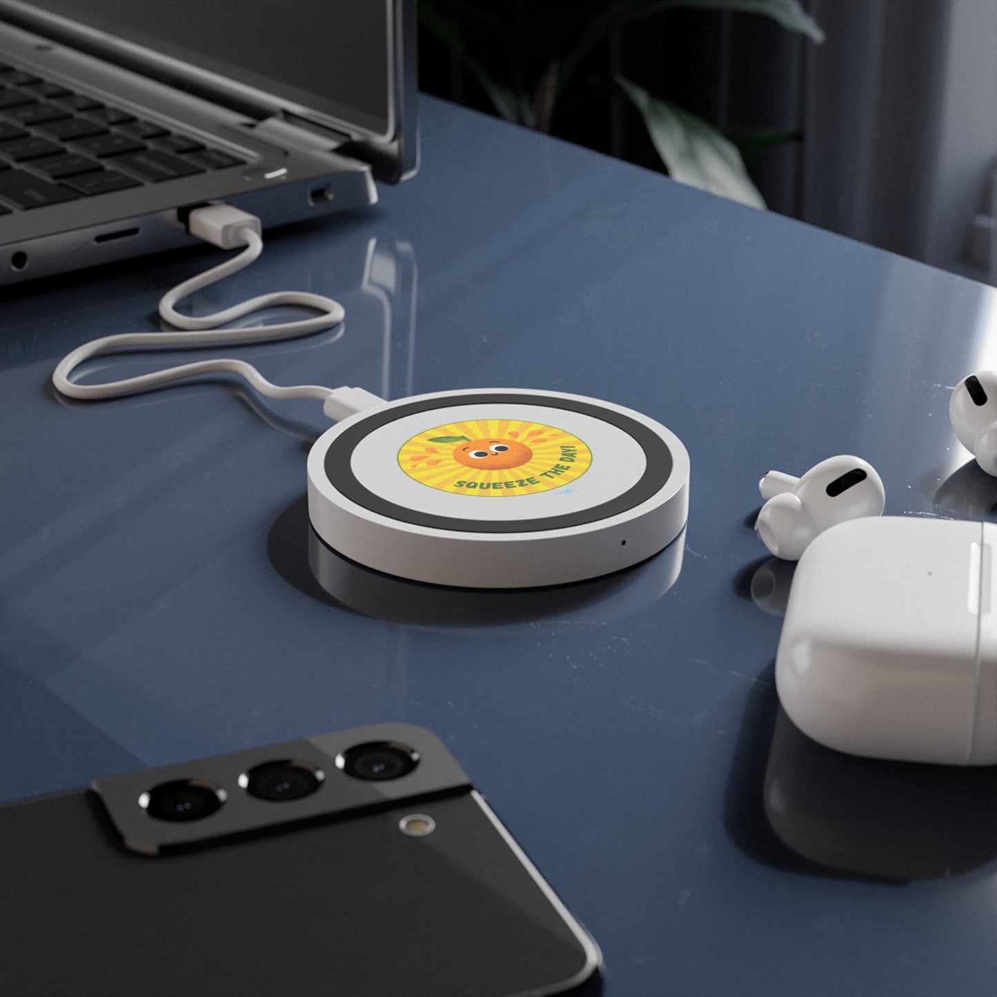 Cheerful Wireless Charging Pad - Squeeze the Day, Cute Desk Accessory, Great for Home or Office, Gift Idea for Friends, Bundle With Air Pod Case