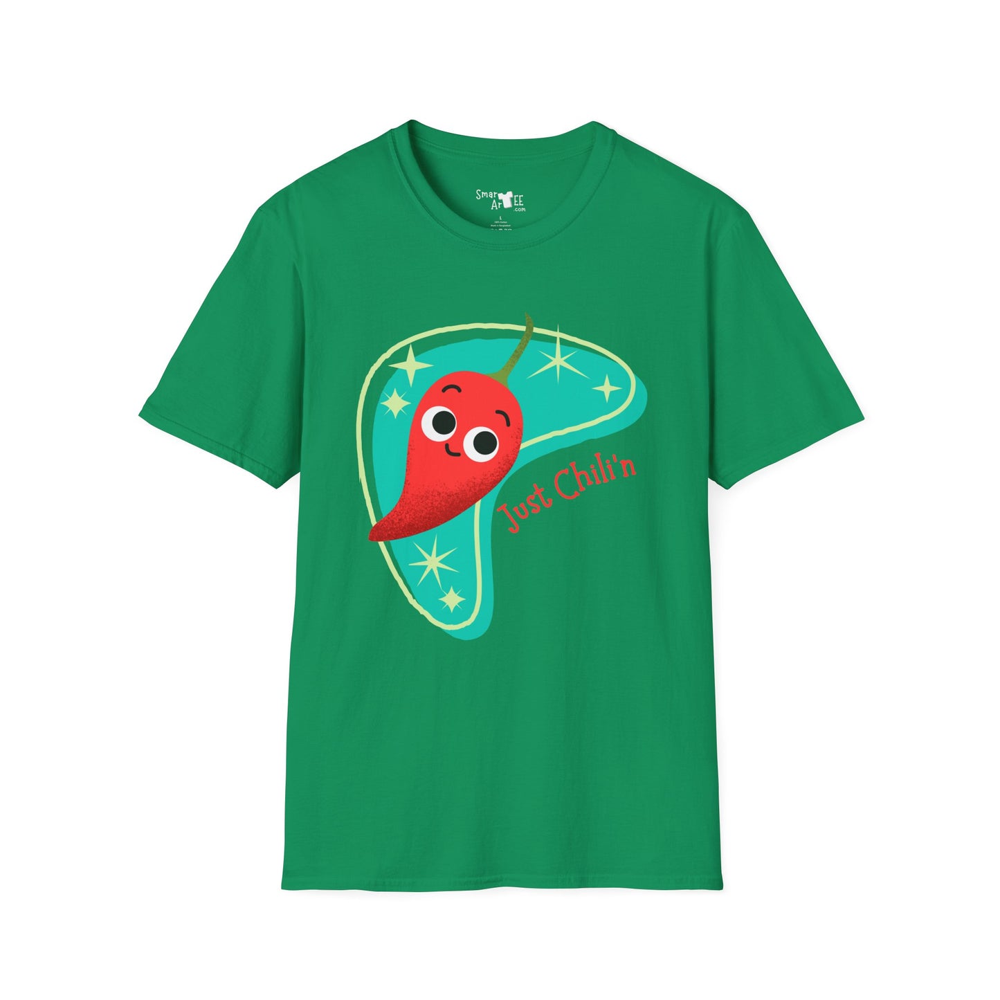 Funny 'Just Chili'n'' Unisex Softstyle T-Shirt - Perfect for Casual Wear & Summer Vibes, Funny Vegetable Pun T-Shirt, Great Gift Idea