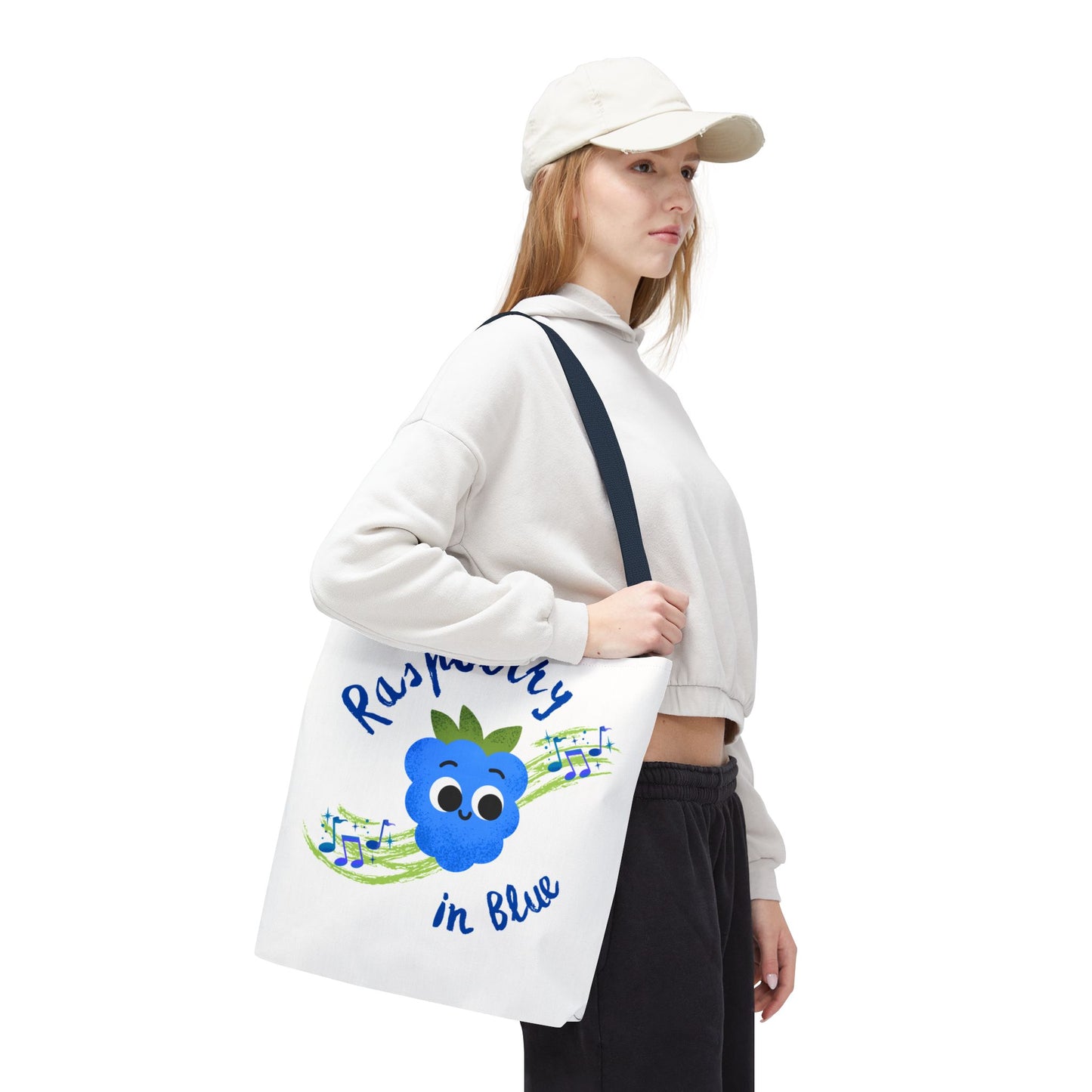 Raspberry in Blue Tote Bag, Cute Canvas Shopper, Eco-Friendly Gift, Fun Beach Bag, Musical Gift, Summer Accessory