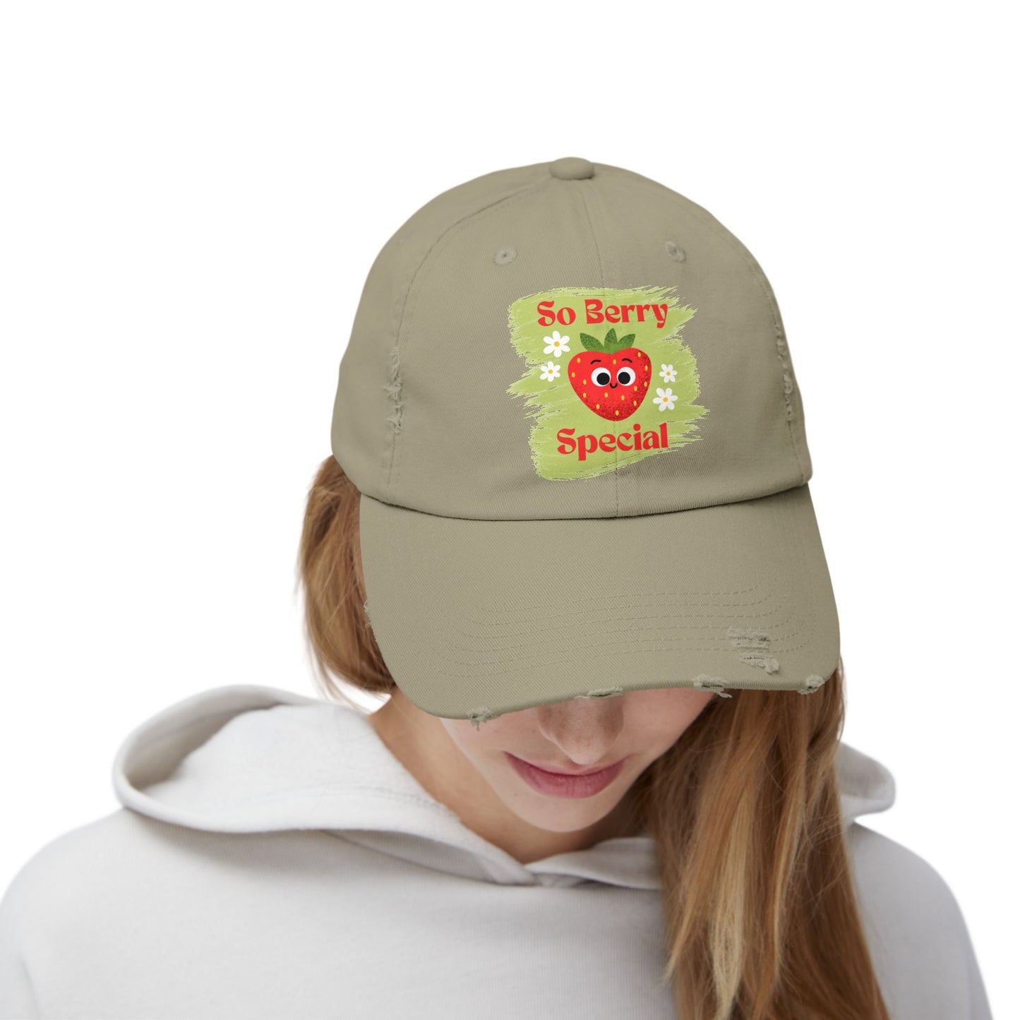 So Berry Special Distressed Cap, Fun Summer Hats, Casual Fashion Accessory, Gift for Friends, Cute Strawberry Cap