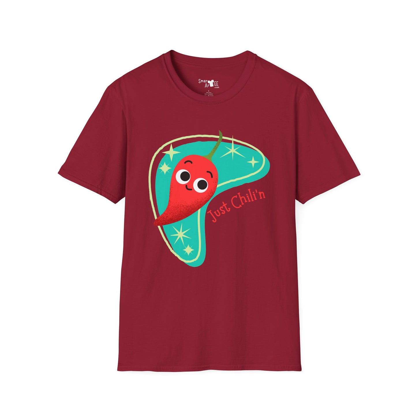 Funny 'Just Chili'n'' Unisex Softstyle T-Shirt - Perfect for Casual Wear & Summer Vibes, Funny Vegetable Pun T-Shirt, Great Gift Idea