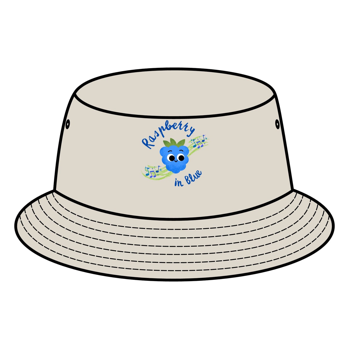 Trendy Bucket Hat with Raspberry in Blue Pun Design, Summer Accessory, Unisex Hats, Beach Wear, Outdoor Style, Gift for Music Lovers