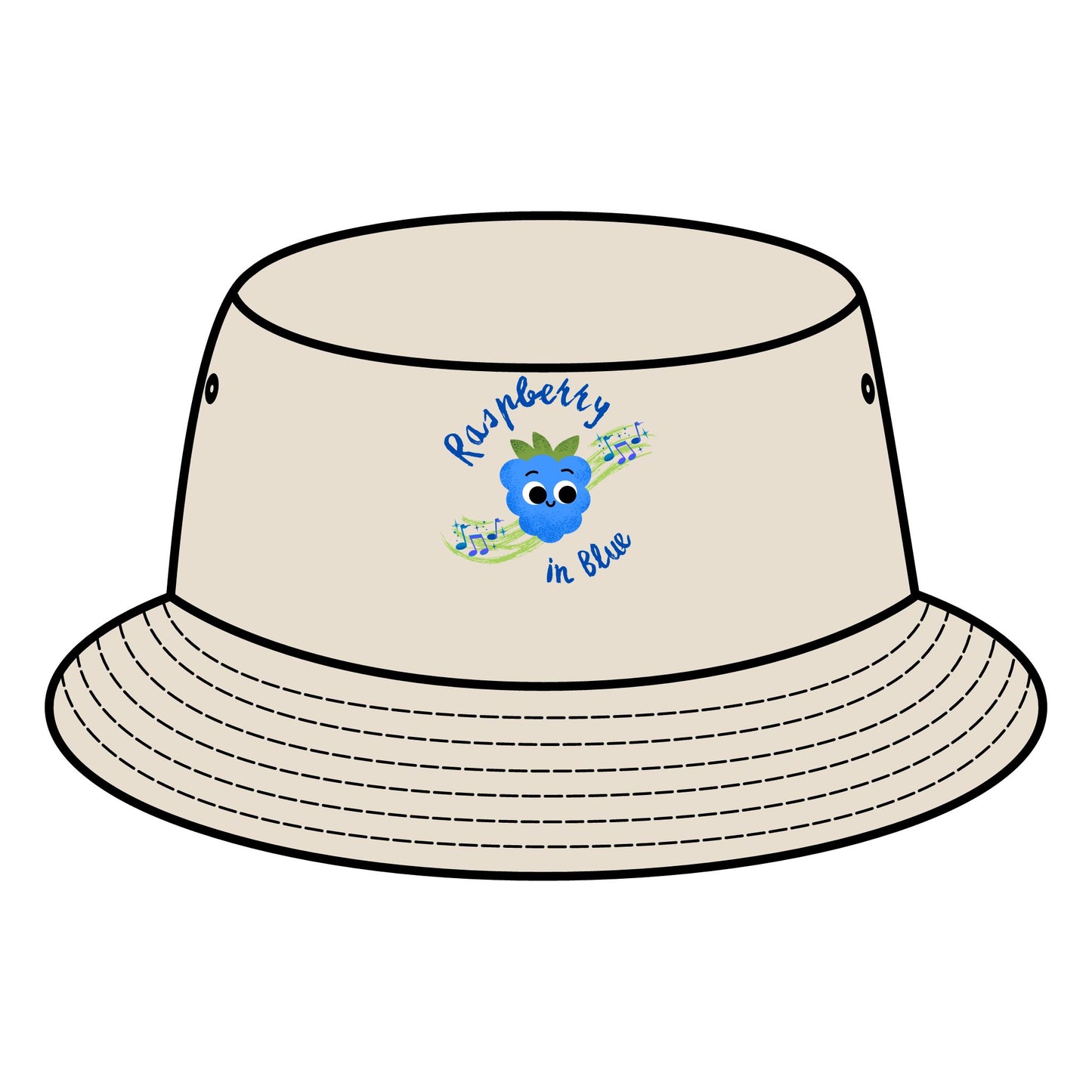 Trendy Bucket Hat with Raspberry in Blue Pun Design, Summer Accessory, Unisex Hats, Beach Wear, Outdoor Style, Gift for Music Lovers