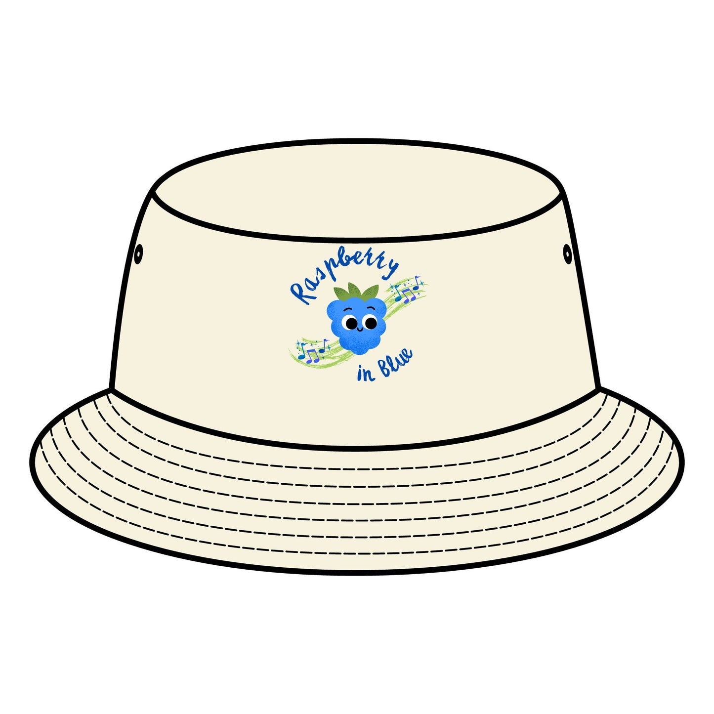 Trendy Bucket Hat with Raspberry in Blue Pun Design, Summer Accessory, Unisex Hats, Beach Wear, Outdoor Style, Gift for Music Lovers