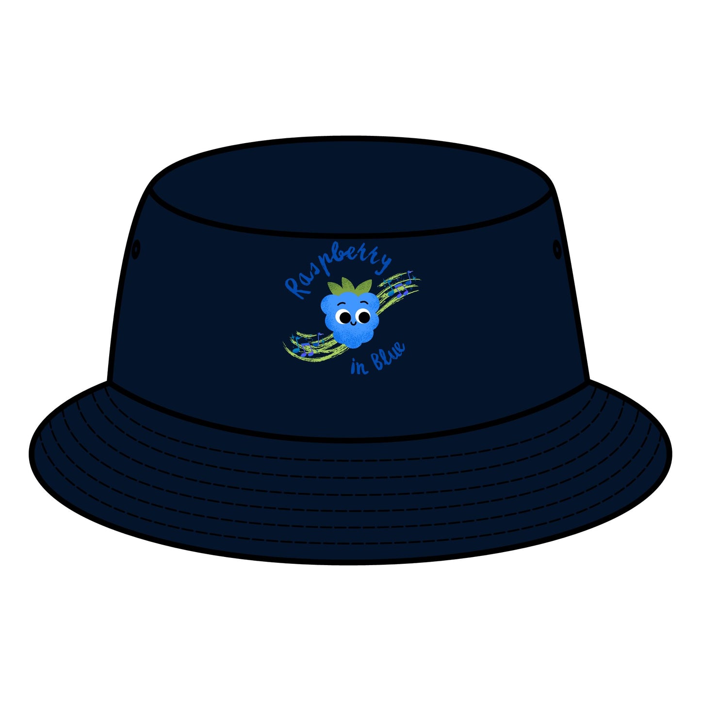 Trendy Bucket Hat with Raspberry in Blue Pun Design, Summer Accessory, Unisex Hats, Beach Wear, Outdoor Style, Gift for Music Lovers