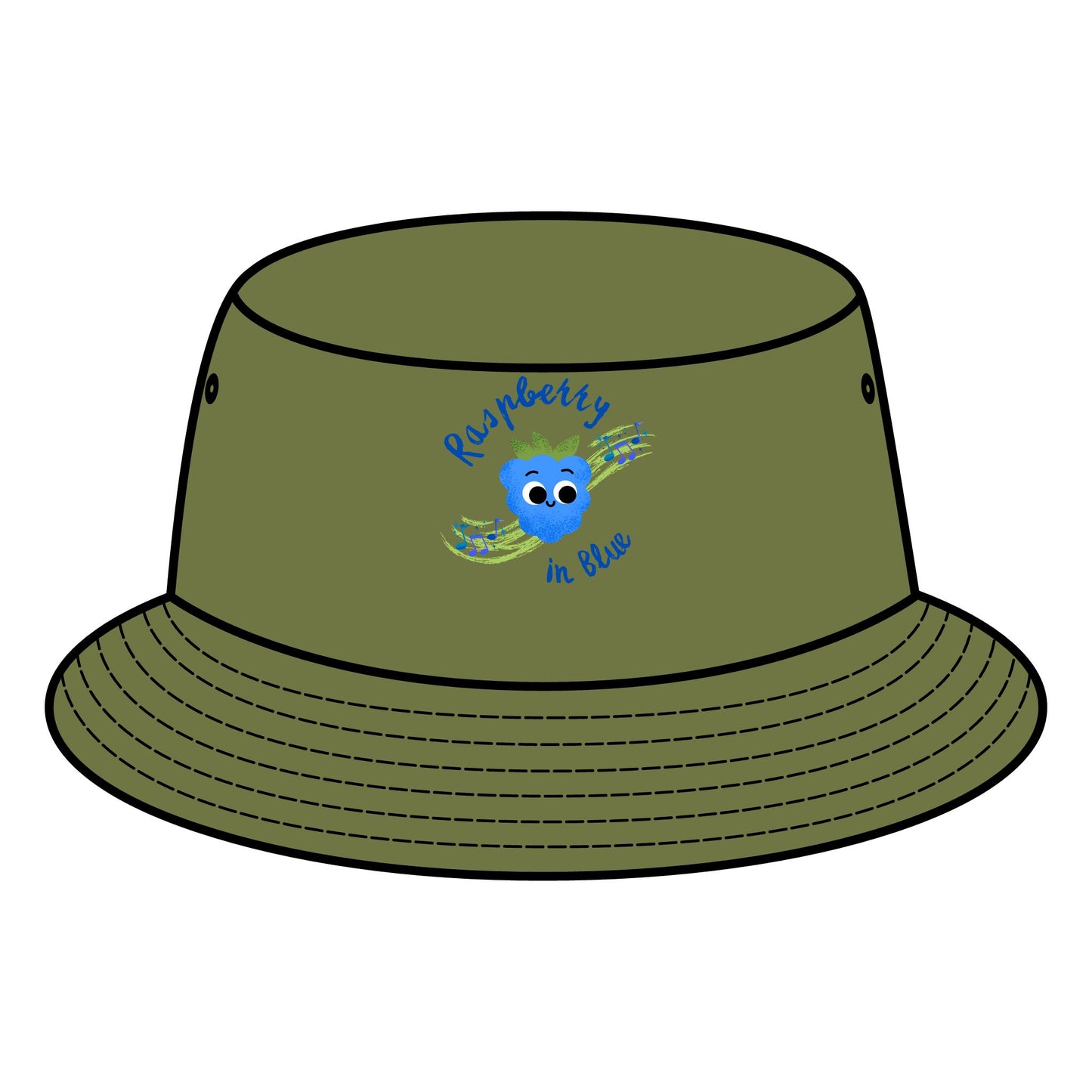 Trendy Bucket Hat with Raspberry in Blue Pun Design, Summer Accessory, Unisex Hats, Beach Wear, Outdoor Style, Gift for Music Lovers