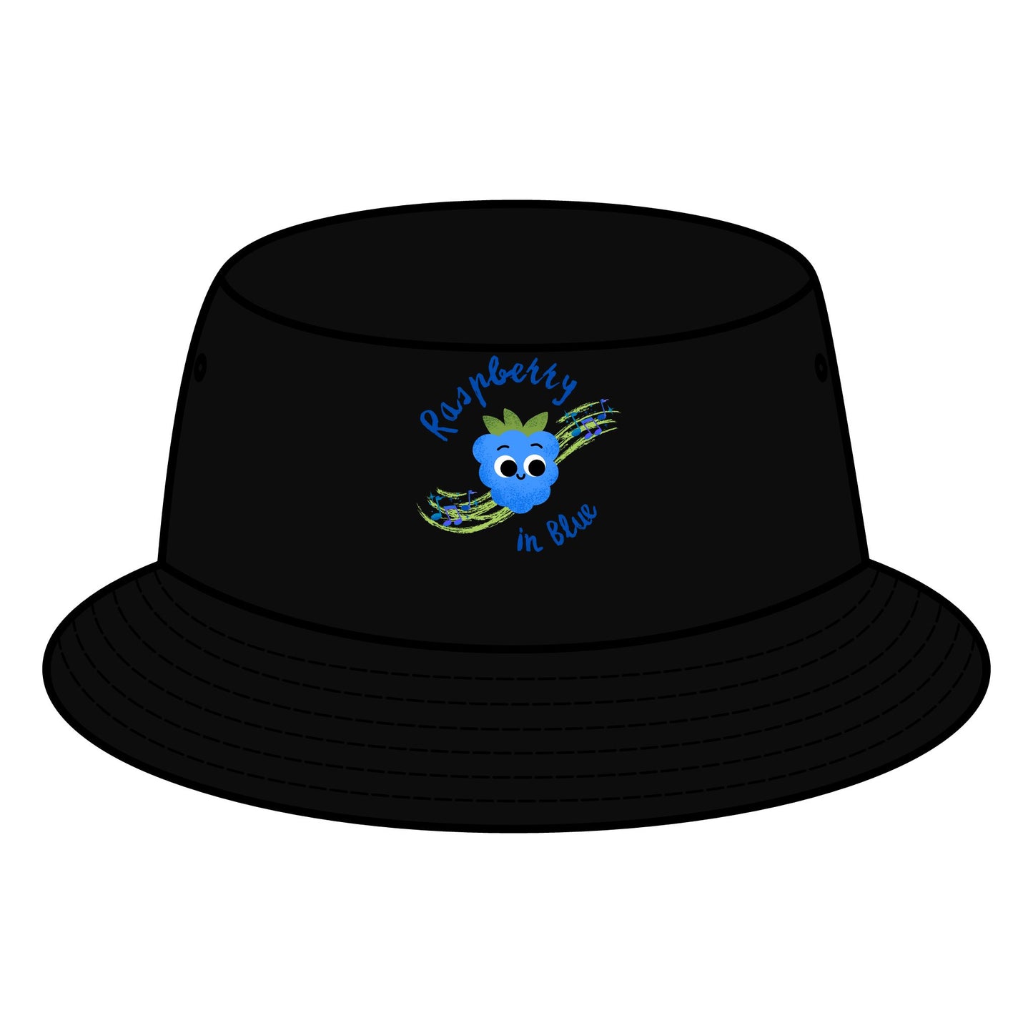 Trendy Bucket Hat with Raspberry in Blue Pun Design, Summer Accessory, Unisex Hats, Beach Wear, Outdoor Style, Gift for Music Lovers