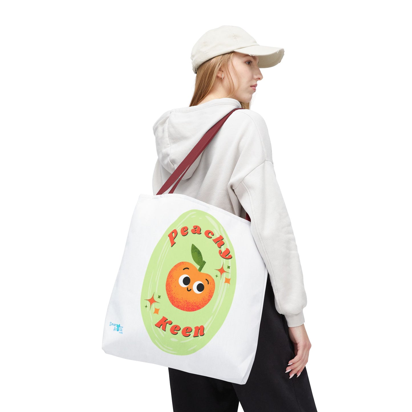 Peachy Keen Tote Bag, Cute Fruit Tote, Eco-Friendly Shopping Bag, Reusable Grocery Tote, Gift for Fruit Lovers