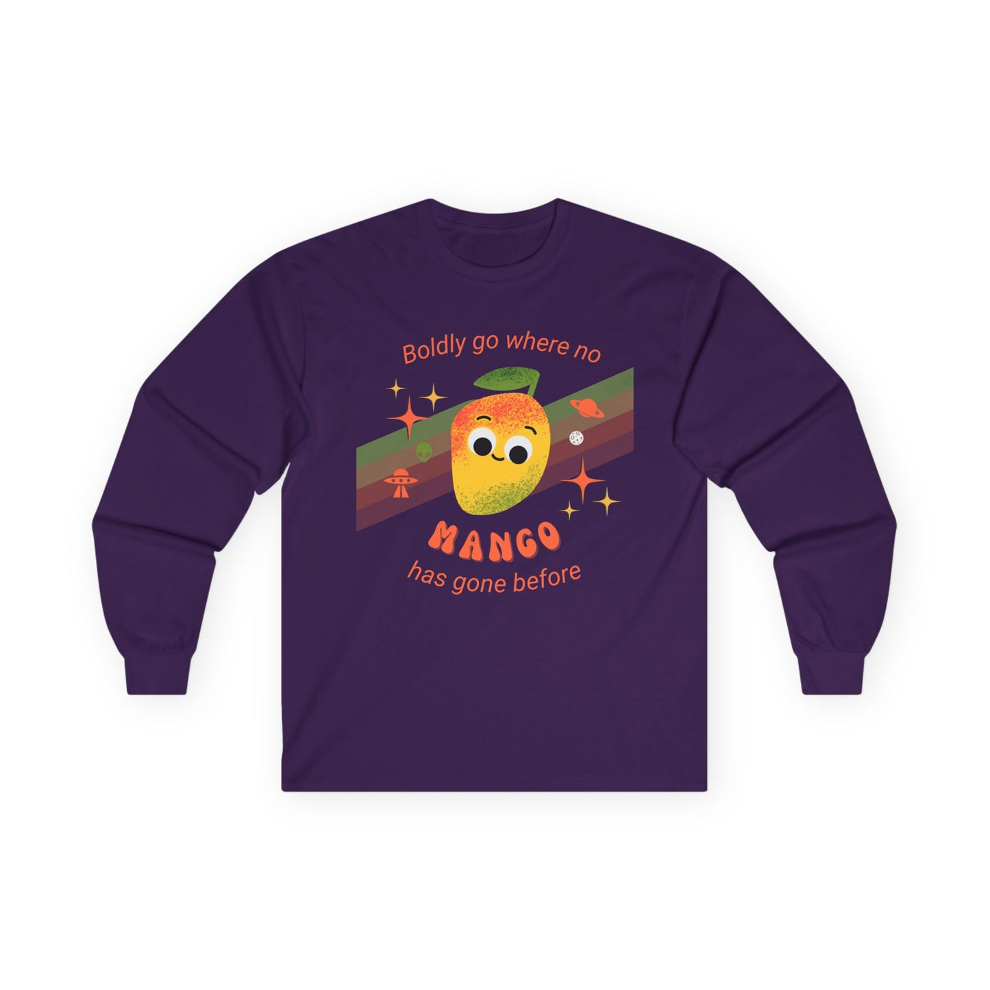 Spacey Mango Long Sleeve Tees - Perfect for Casual Days, Gifts, Summer Events, ‘Boldly Go Where No Mango Has Gone Before'