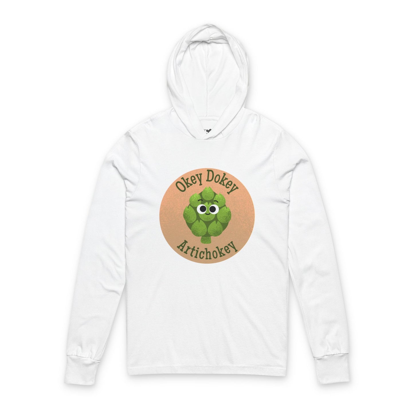 Whimsical Artichoke Hooded Long Sleeve Shirt, Okey Dokey Artichokey Fun Vegetable Apparel, Unique Casual Wear