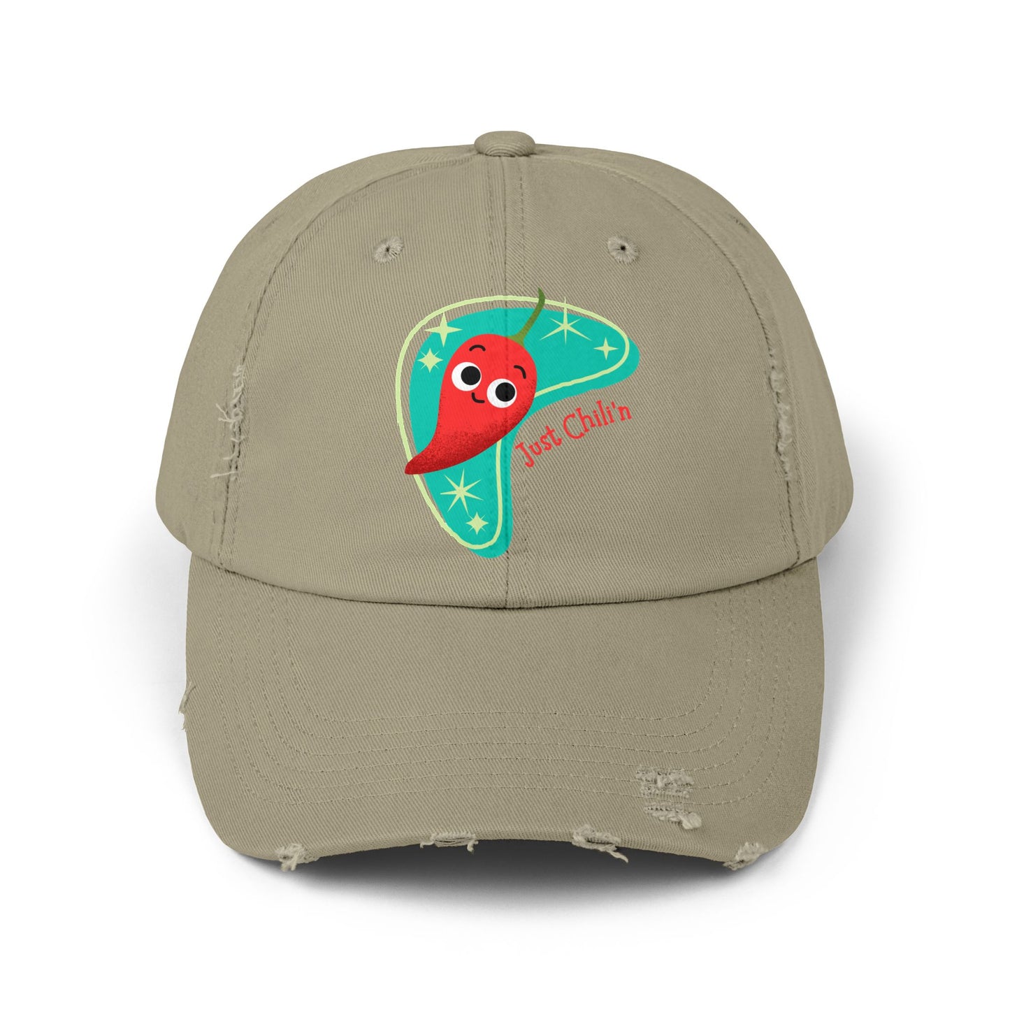 Unisex Distressed Cap with Cute Chili Design | Fun Gift for Food Lovers, Casual Wear, Summer Festivals, Birthdays, Funny Pun Hats