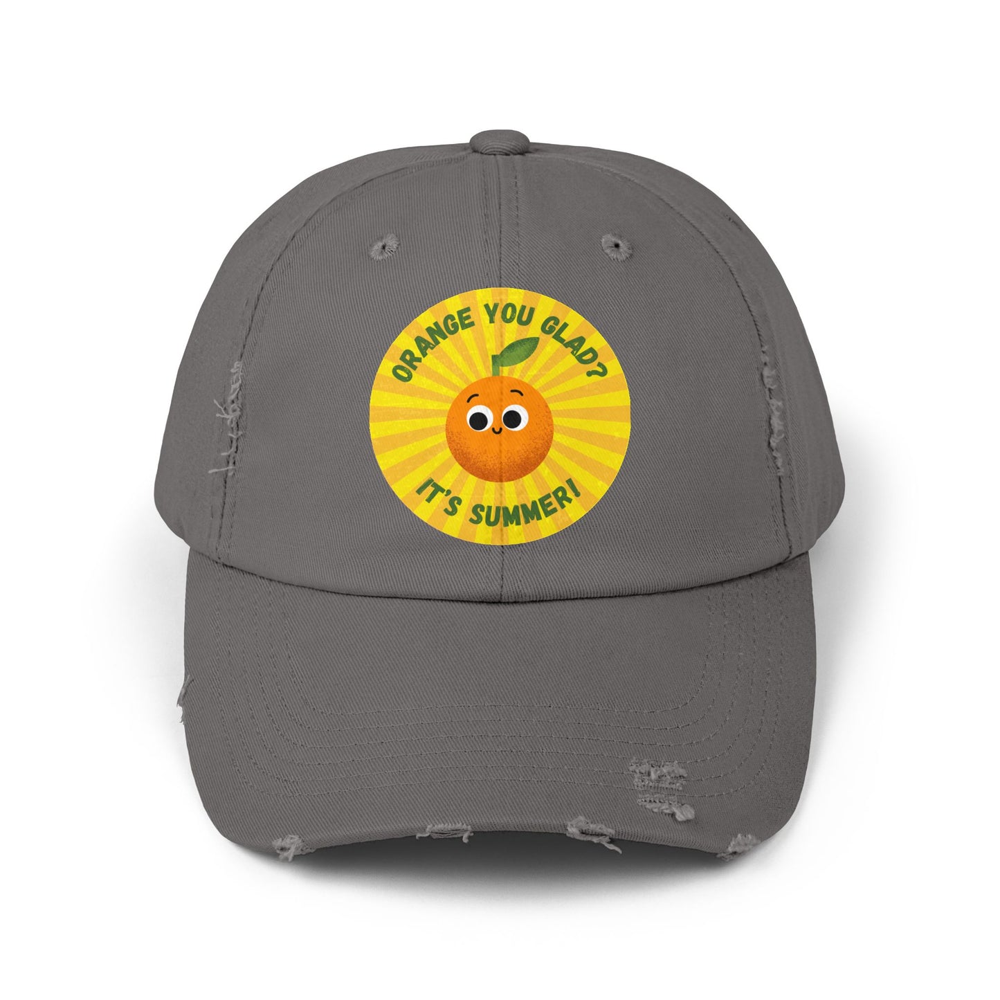 Summer Fun Distressed Cap with Orange You Glad Design, Casual Hats for Summer, Fun Gift for Friends, Vacation Accessory, Unisex Summer Wear