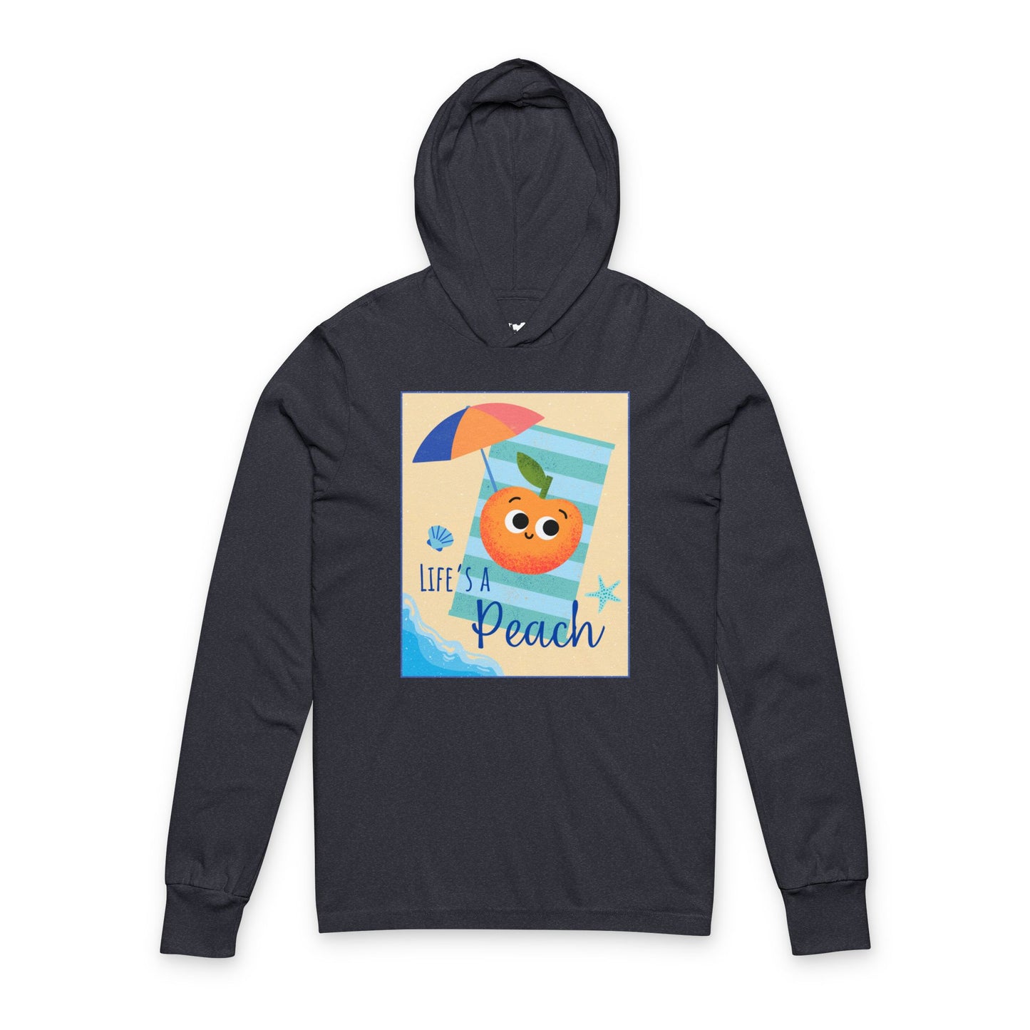 Cute Peach Graphic Unisex Hooded Long Sleeve Shirt, Summer Fashion, Beachwear, Gift for Fruit Lovers, Casual Outfit, Vacation Apparel