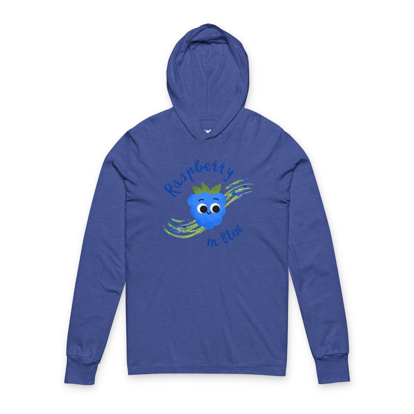 Raspberry in Blue Unisex Hooded Long Sleeve Shirt, Cute Cartoon Top, Gift for All Ages, Music Lover's Apparel, Summer Shirt