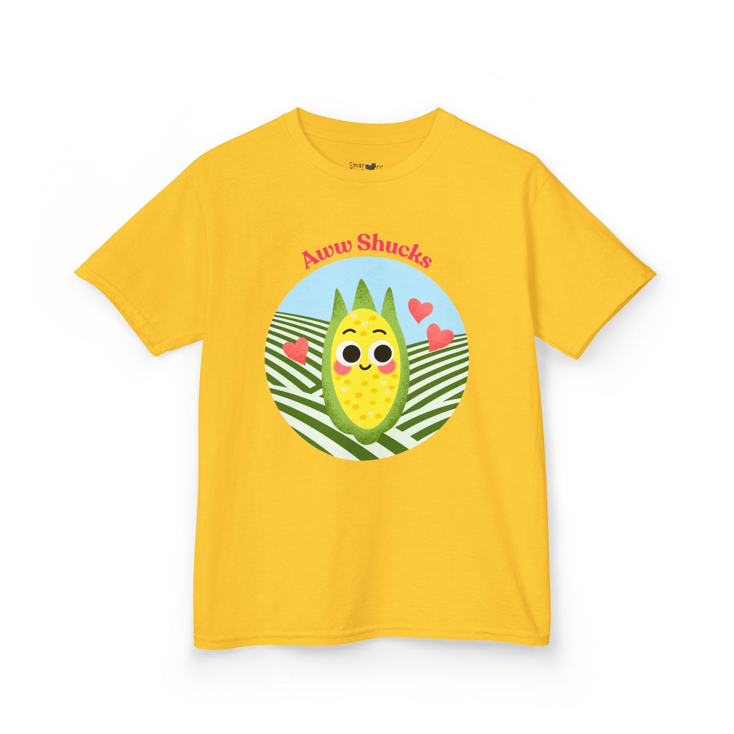Cute Kids Tee with Aww Shucks Corn Design, Fun Summer Shirt for Children, Ideal for Birthdays, Playdates, and Family Outings, Youth Apparel